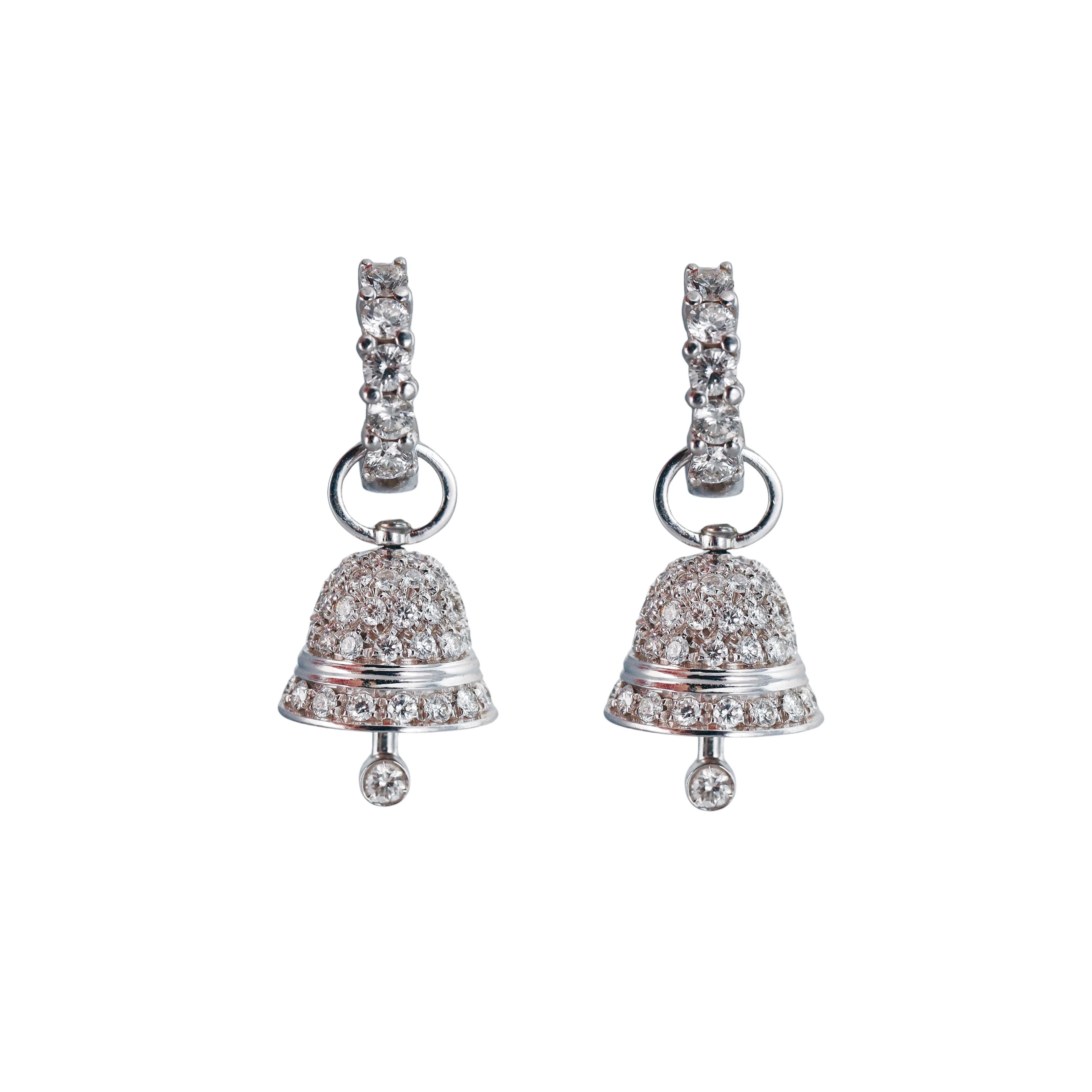 Modern Italian Gold Diamond Bell Drop Night  Day Earrings