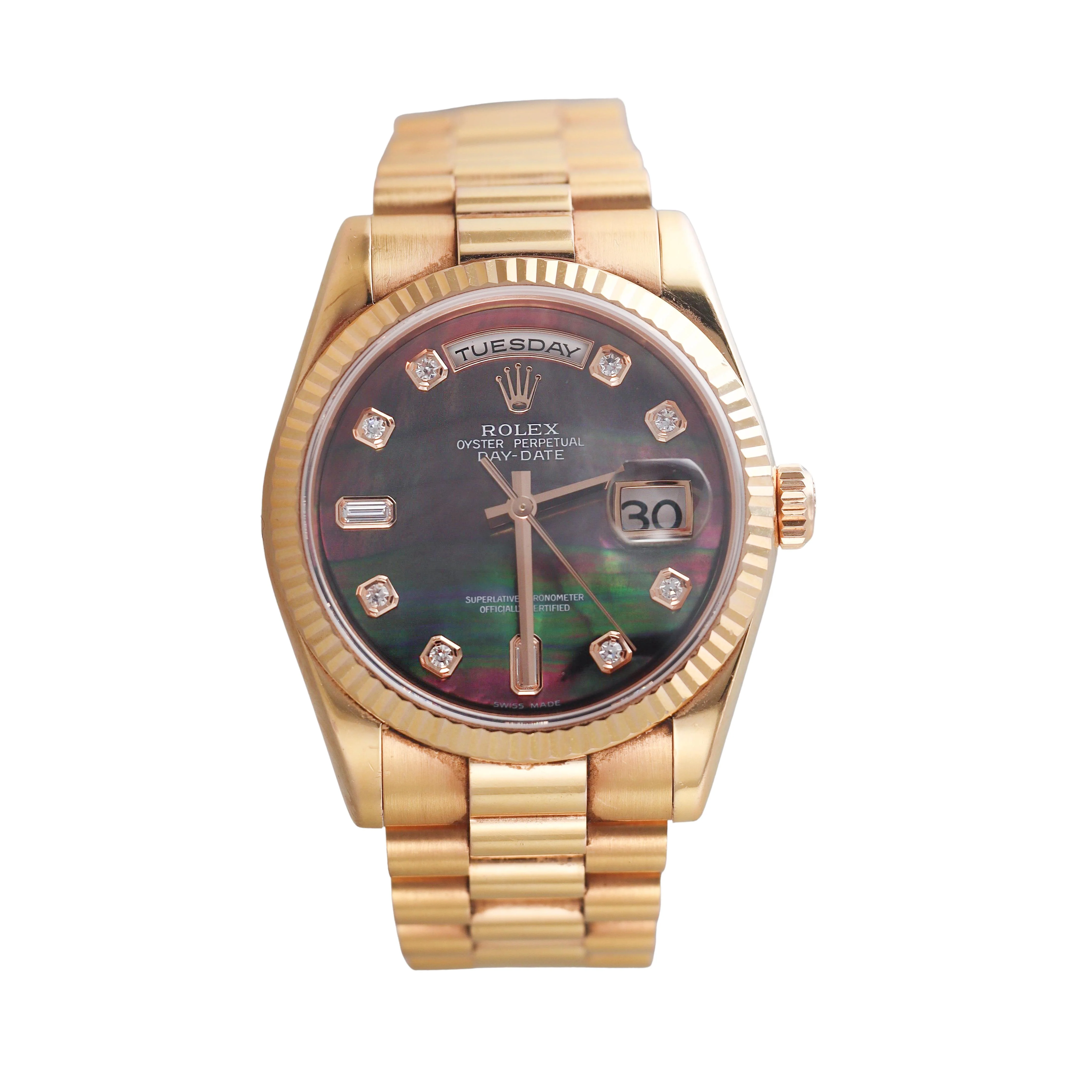 Rolex President Gold Diamond Tahitian Mother of Pearl Dial 36mm Watch 118236
