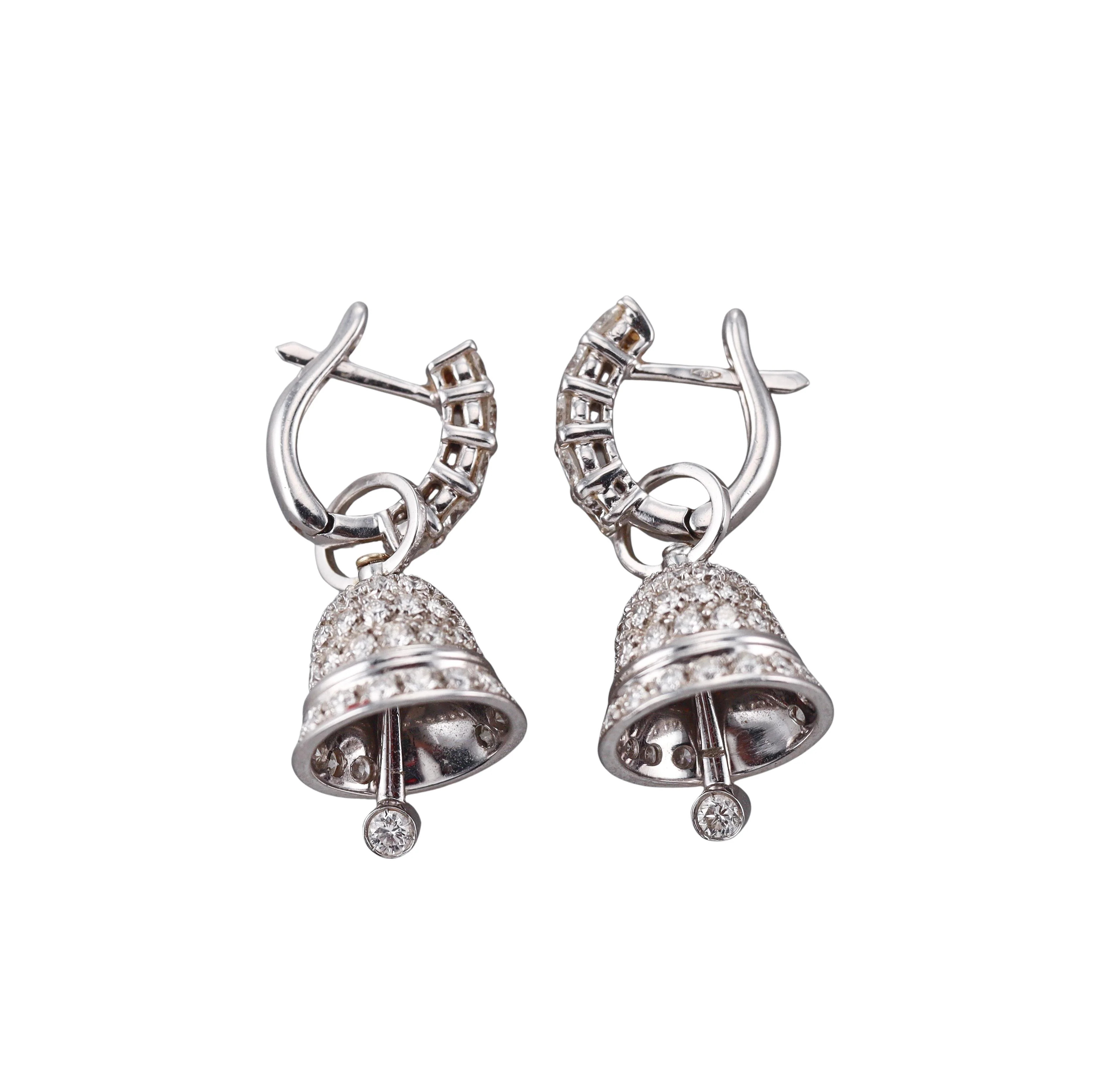 Modern Italian Gold Diamond Bell Drop Night Day Earrings