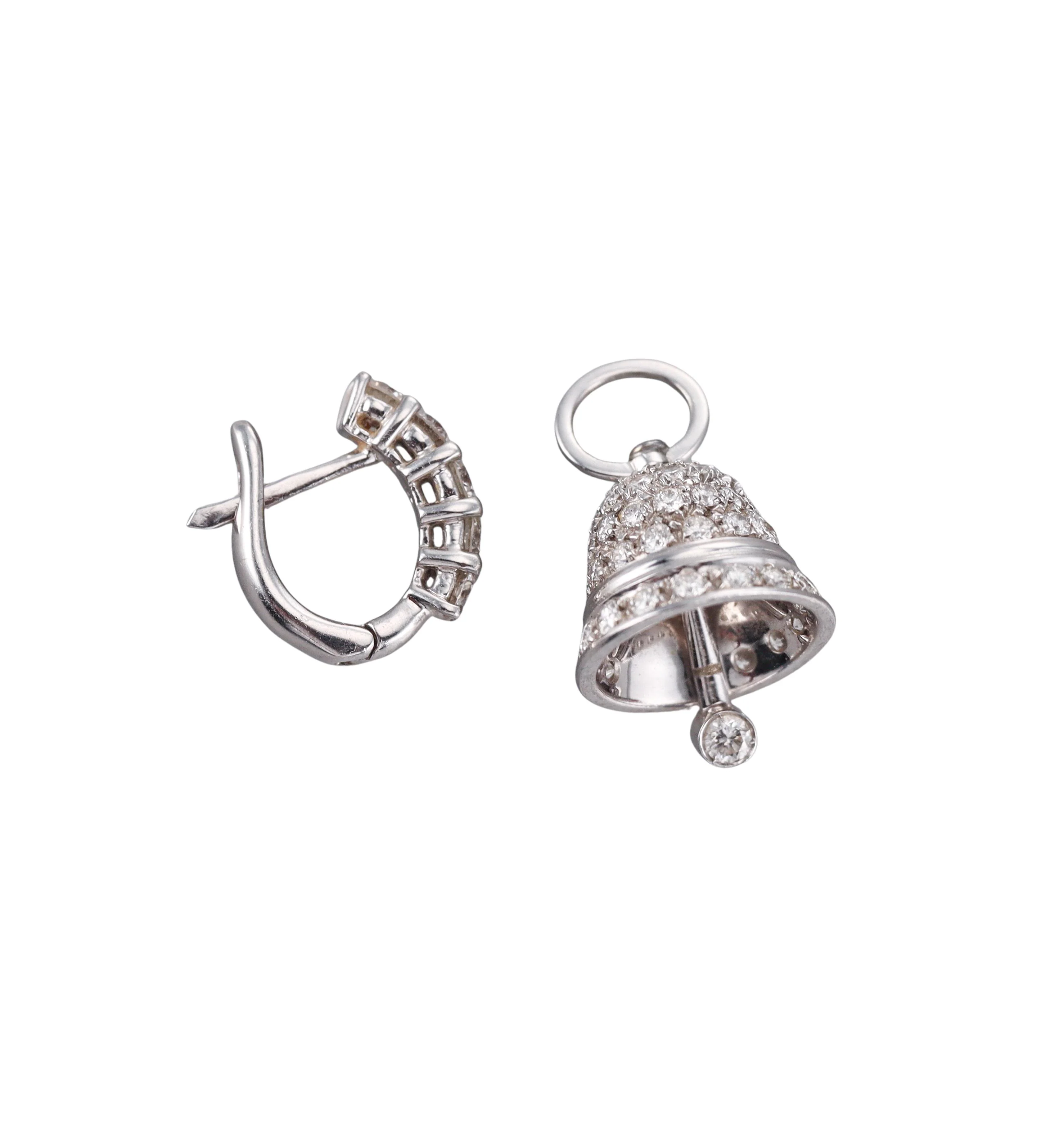 Modern Italian Gold Diamond Bell Drop Night  Day Earrings