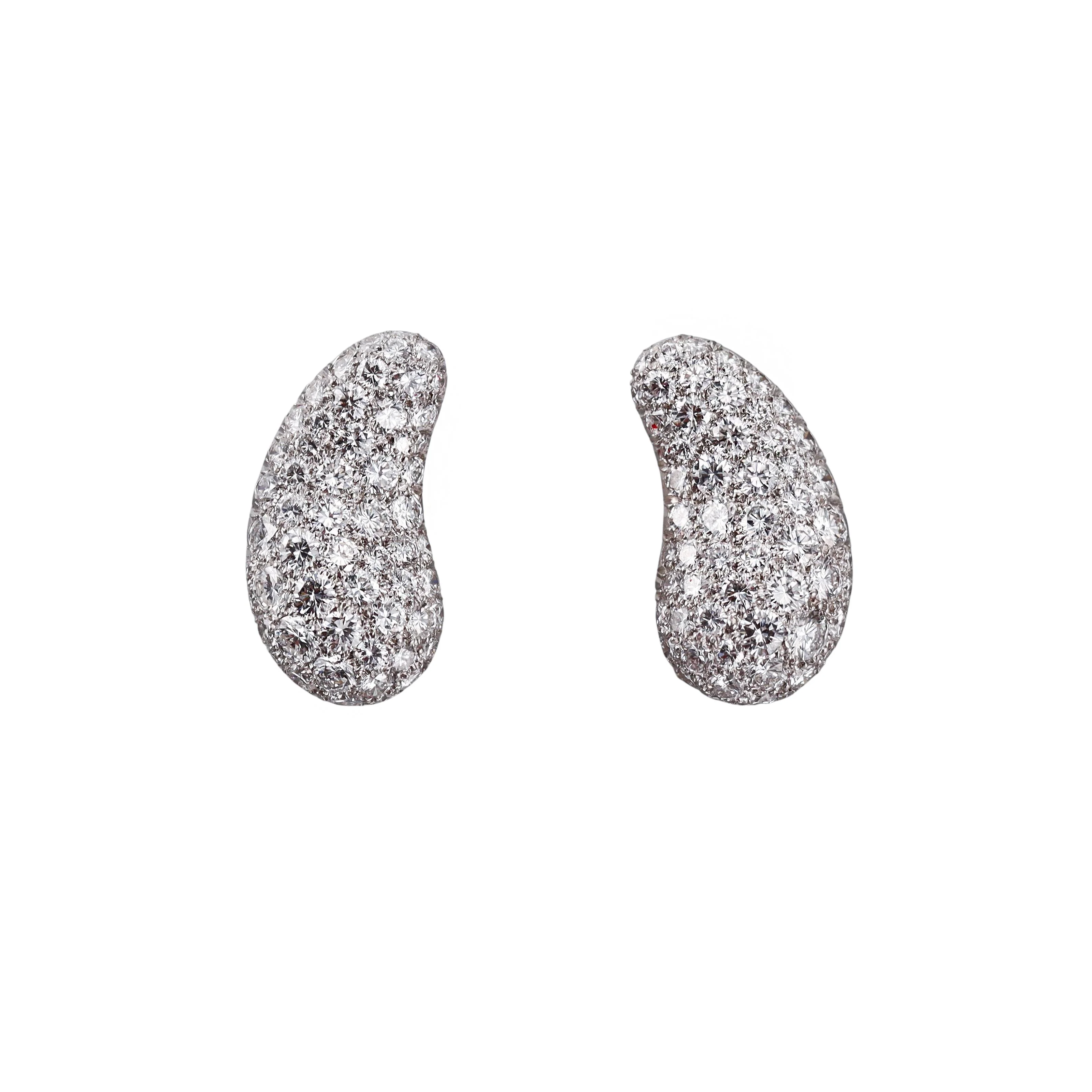 Tiffany Co Elsa Peretti Bean Platinum Diamond Earrings