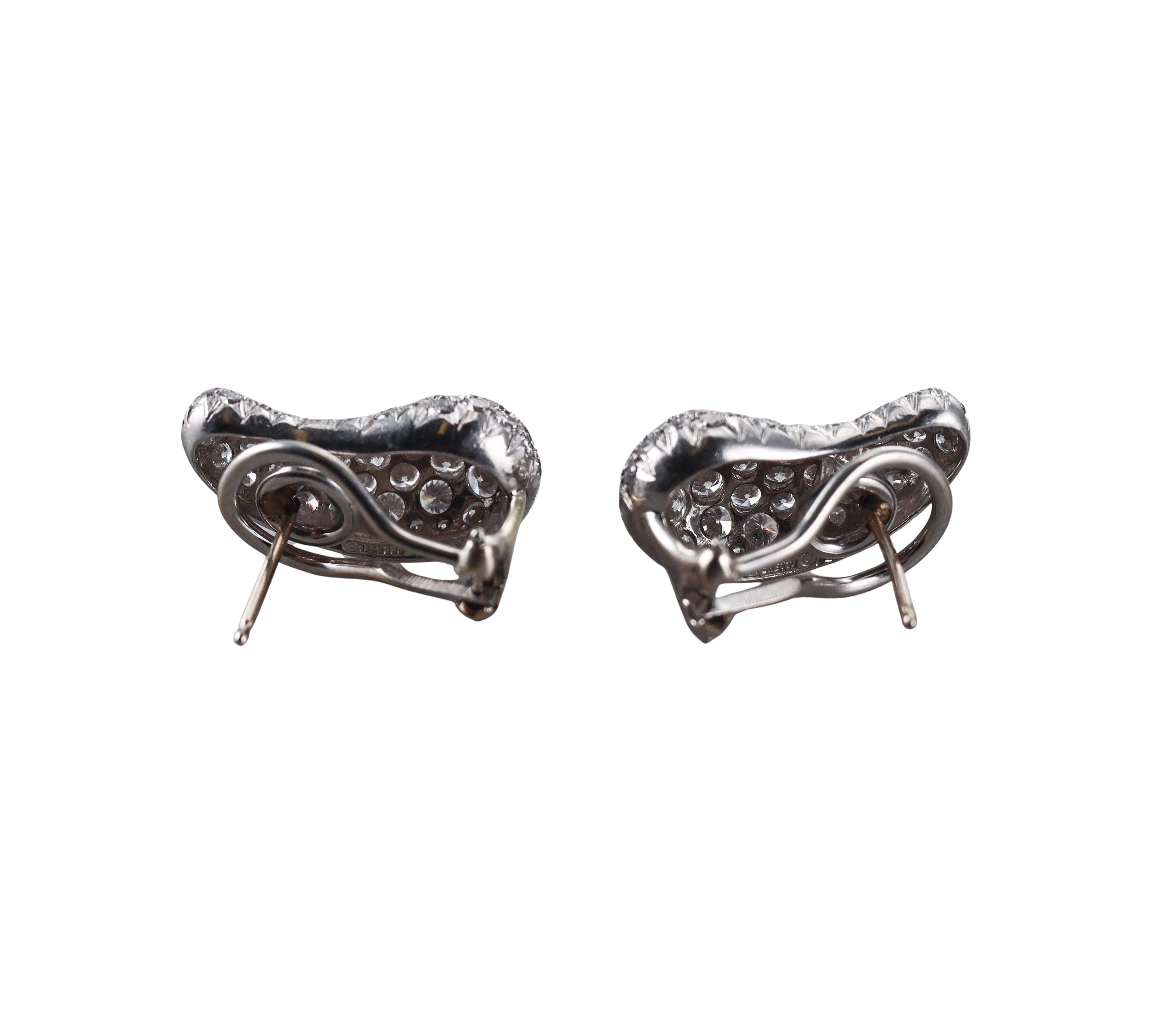 Tiffany Co Elsa Peretti Bean Platinum Diamond Earrings