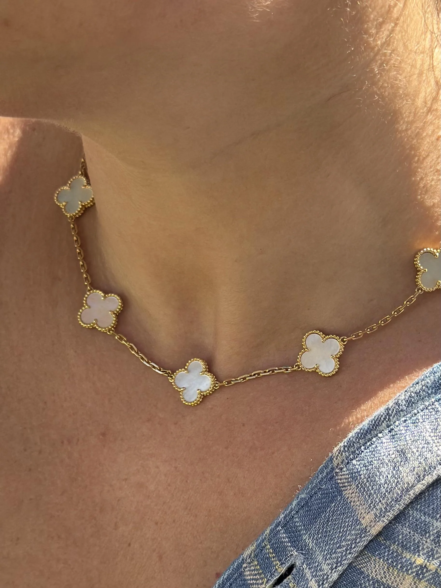 Van Cleef  Arpels Vintage Alhambra 10 Motif Mother of Pearl Gold Necklace