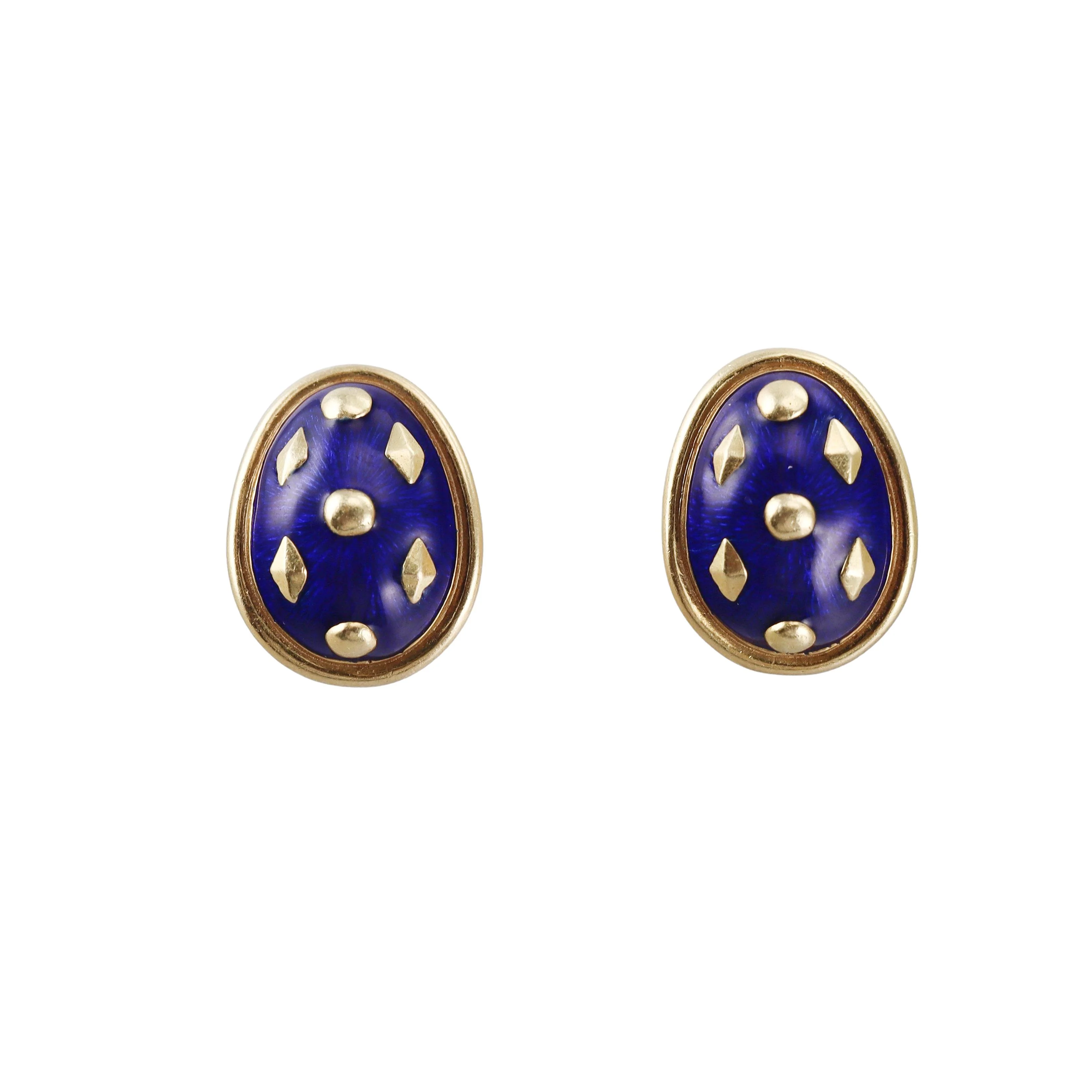 Tiffany Co Schlumberger Blue Enamel Gold Lozenge Earrings