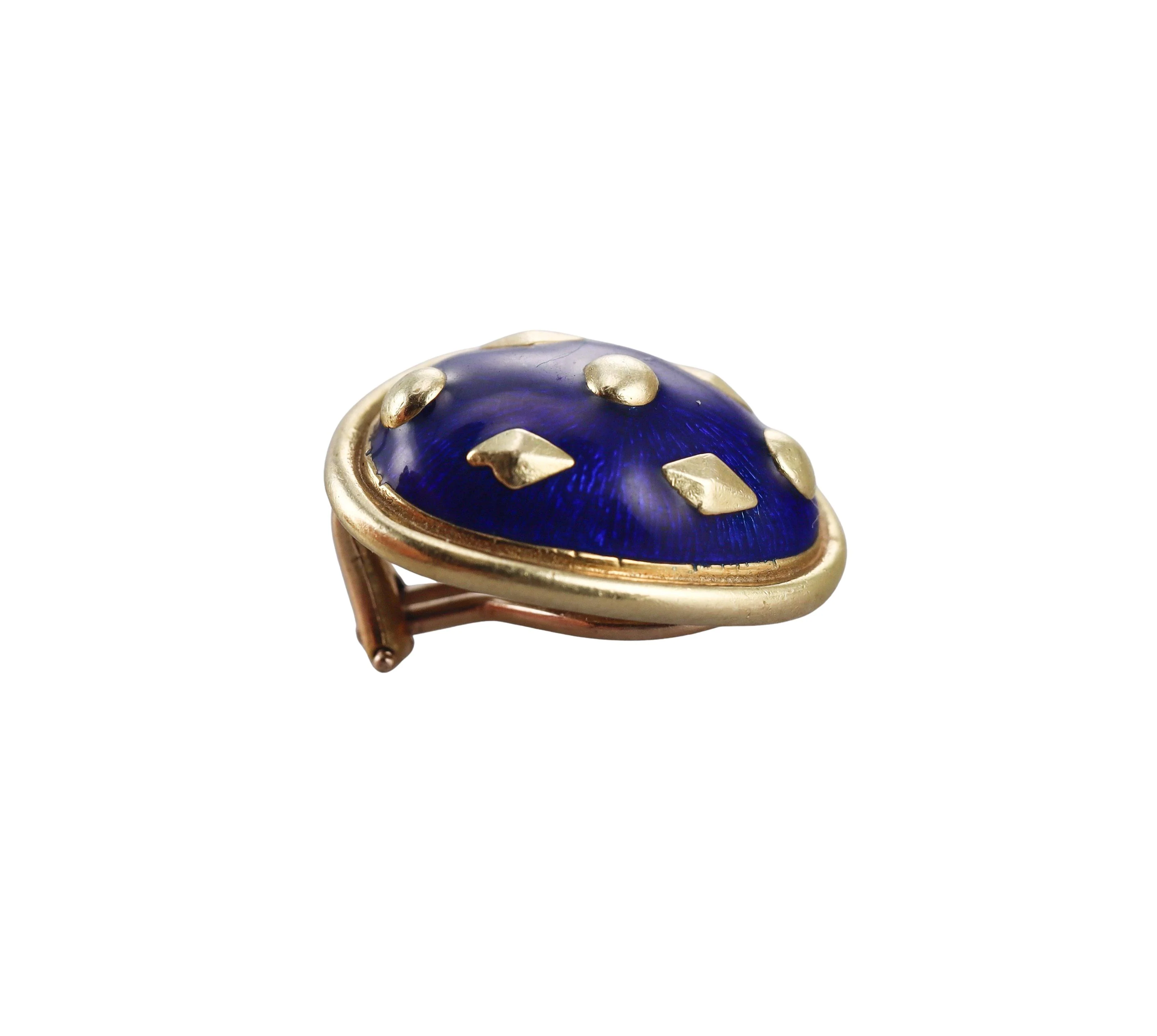 Tiffany  Co Schlumberger Blue Enamel Gold Lozenge Earrings