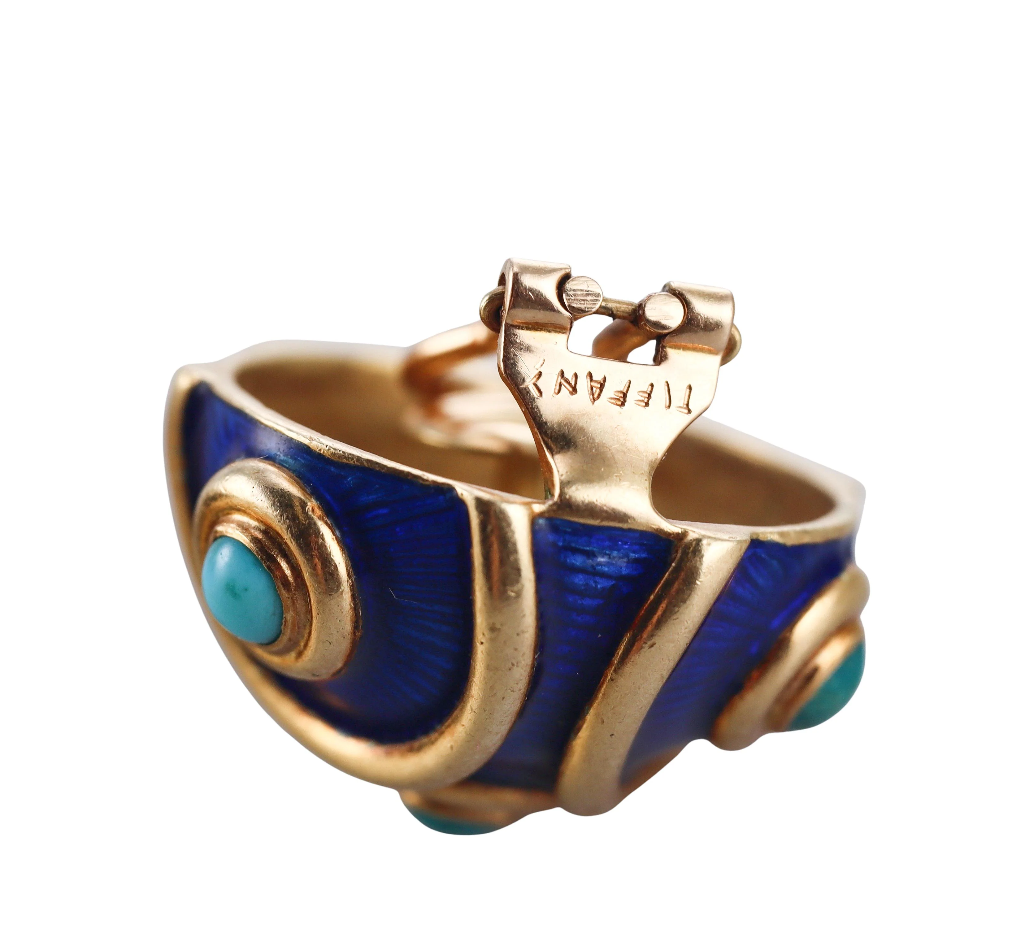 Tiffany  Co Blue Enamel Turquoise Gold Earrings