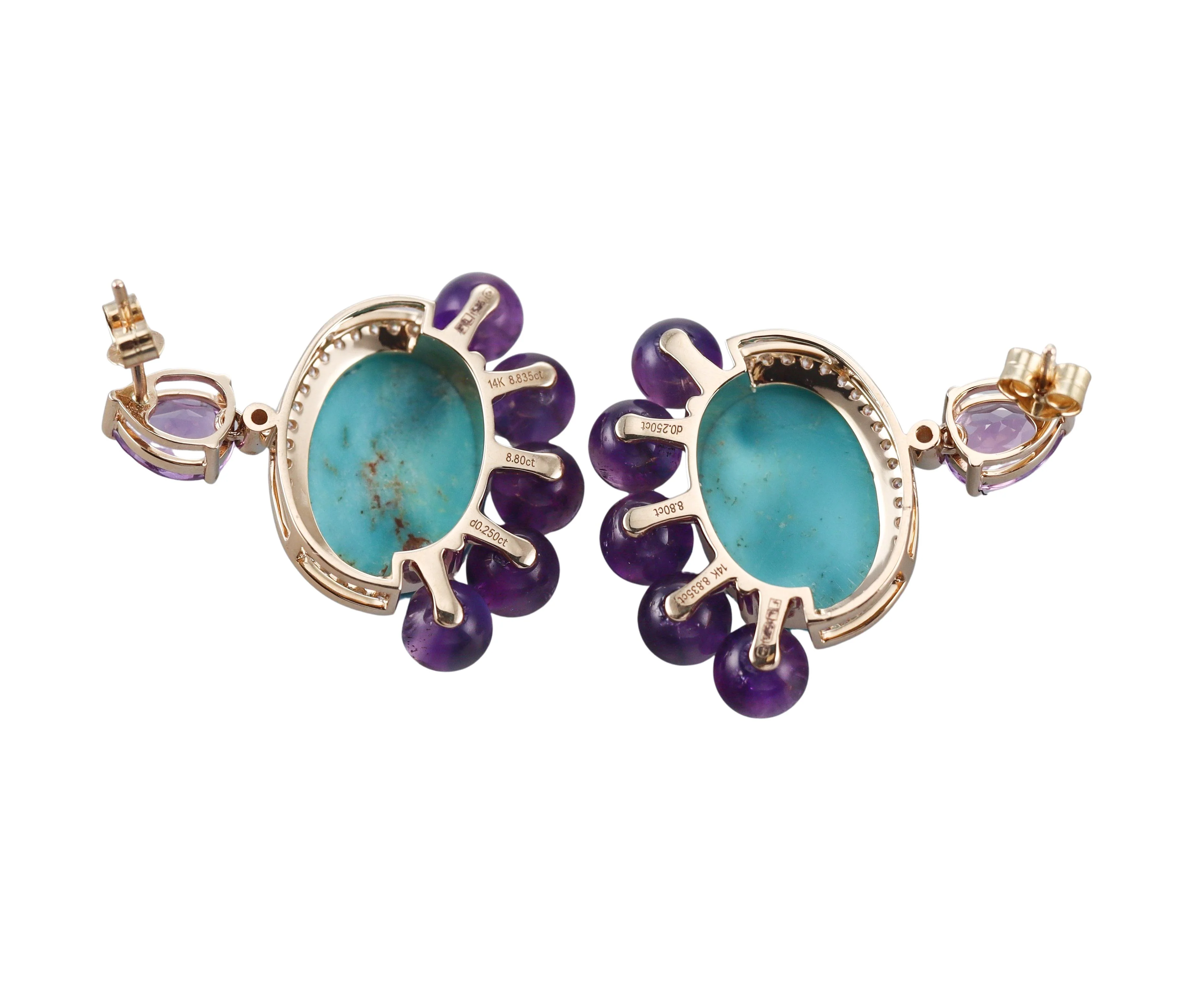 Fred Leighton Amethyst Turquoise Diamond Gold Earrings
