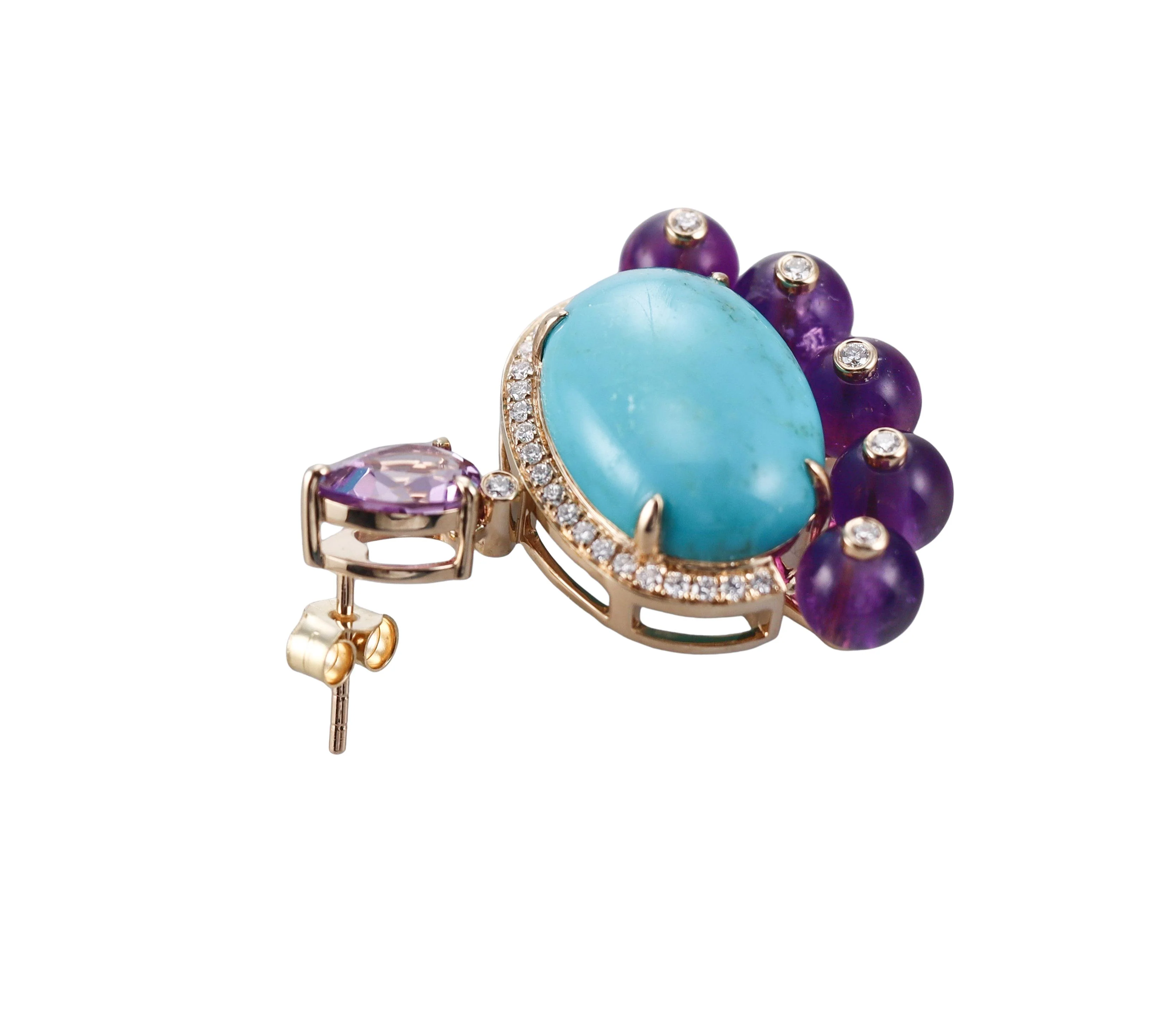 Fred Leighton Amethyst Turquoise Diamond Gold Earrings