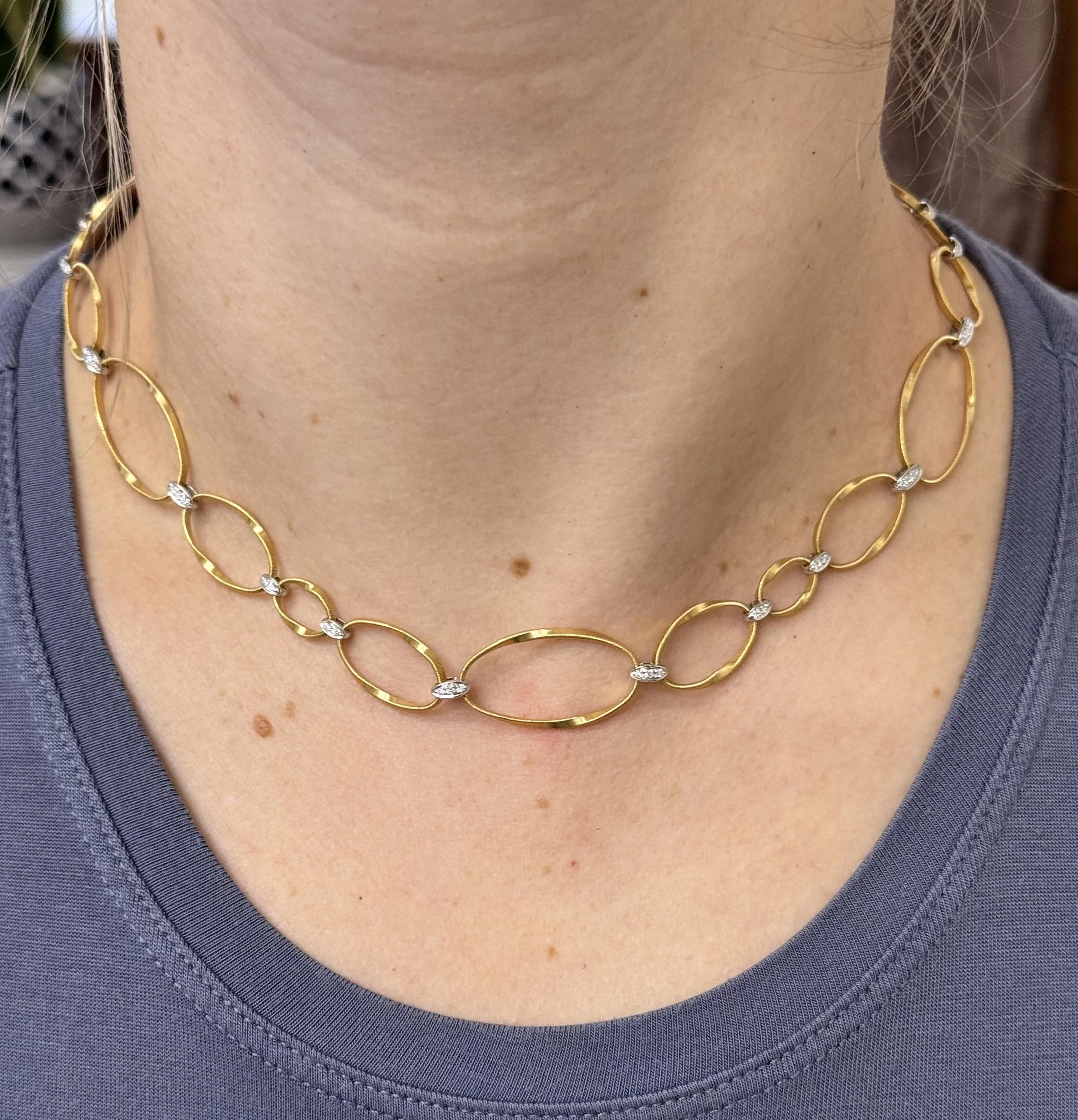 Marco Bicego Marrakech Onde Diamond Oval Link Gold Necklace