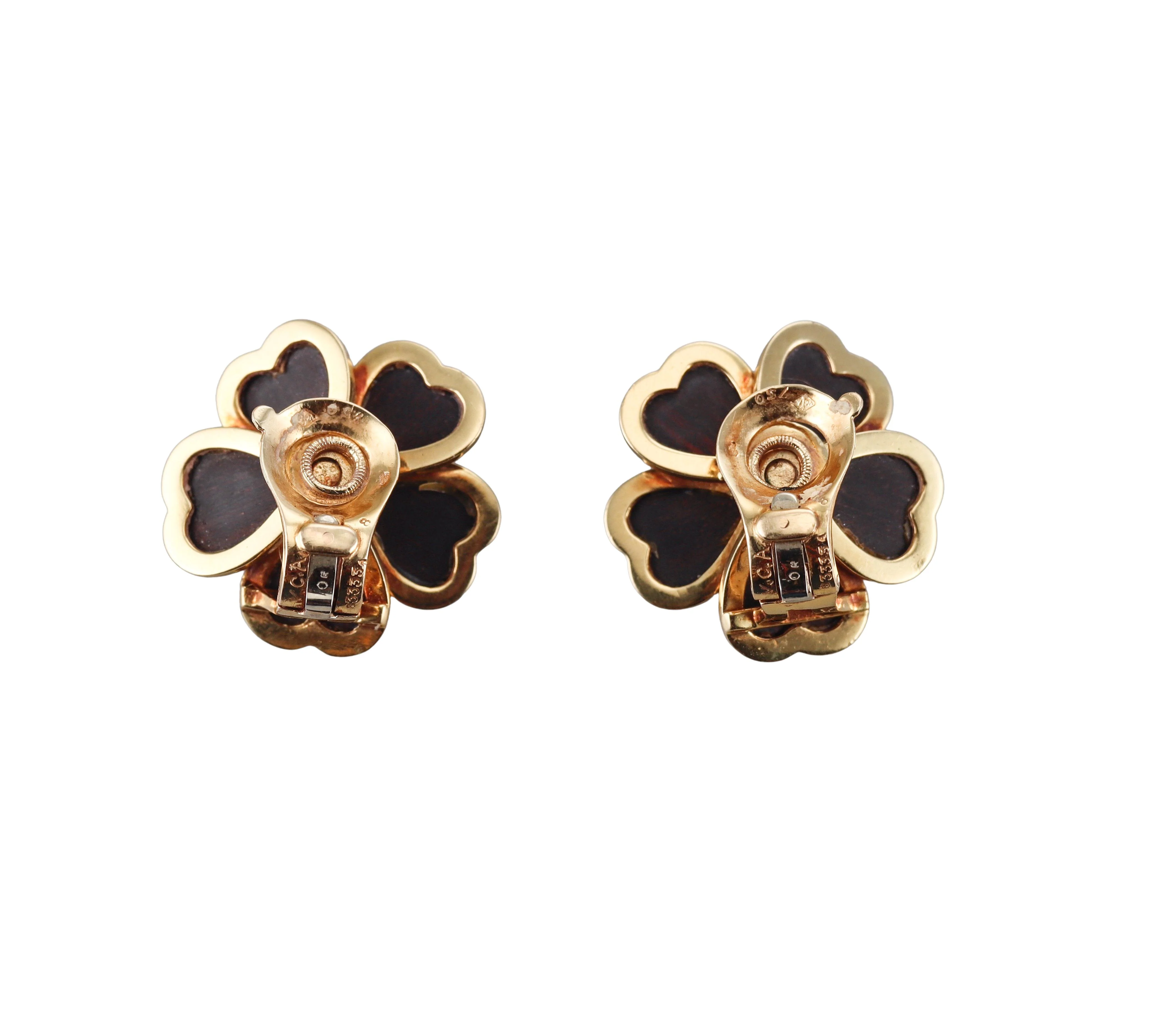 Van Cleef Arpels Rose de Noel Wood Diamond Gold Earrings