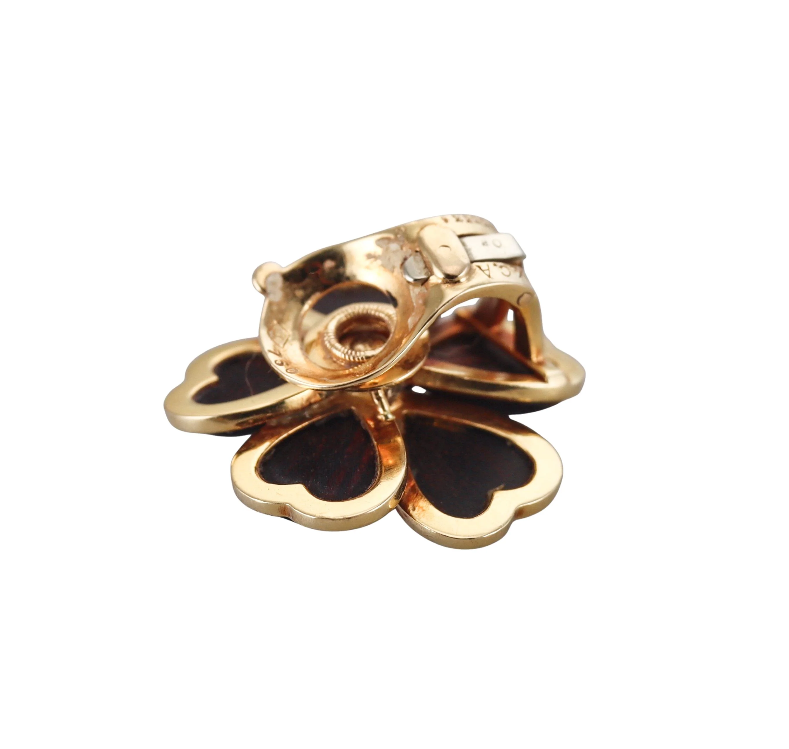Van Cleef Arpels Rose de Noel Wood Diamond Gold Earrings