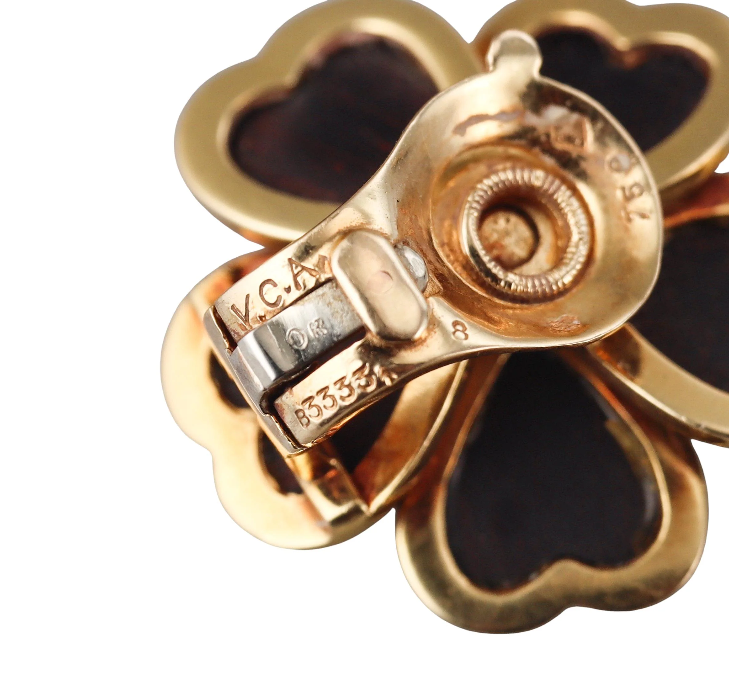 Van Cleef  Arpels Rose de Noel Wood Diamond Gold Earrings