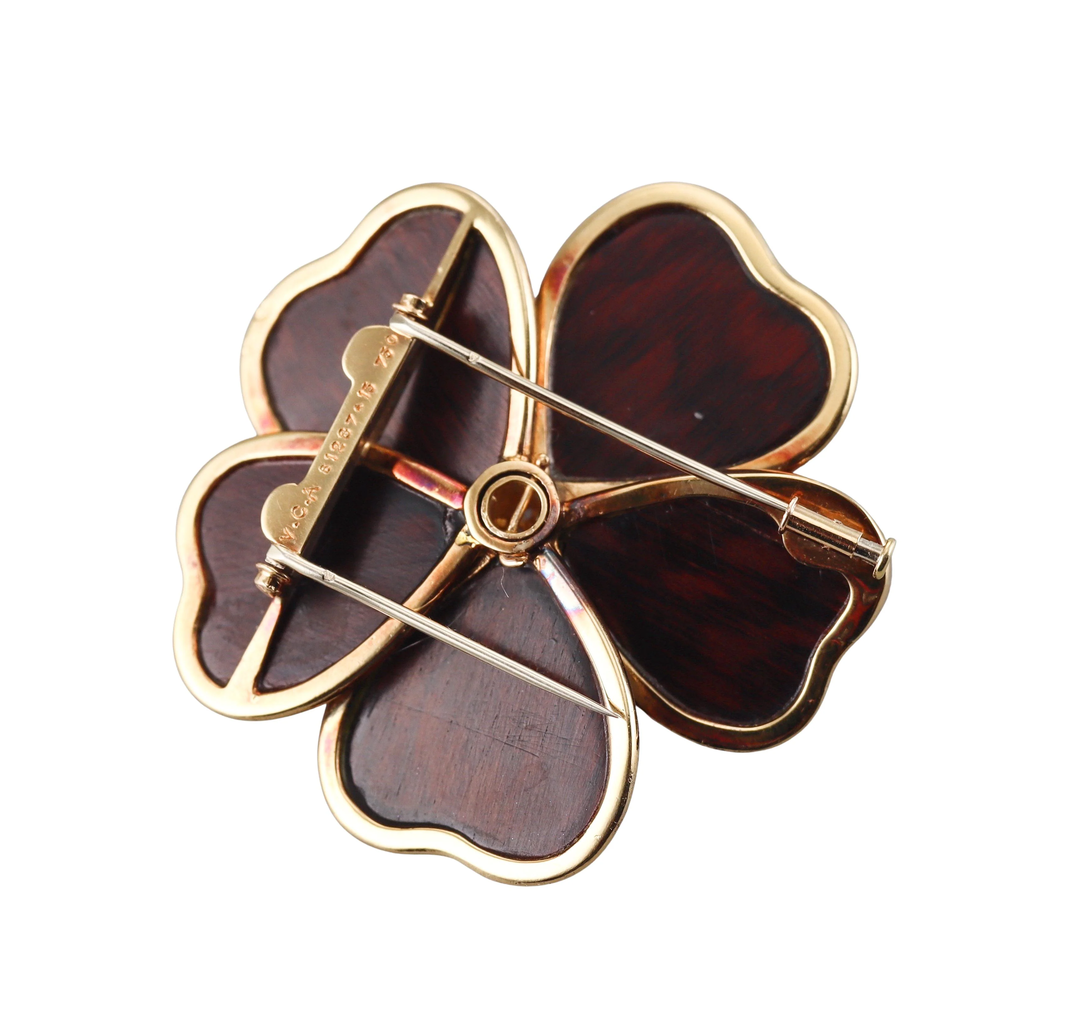 Van Cleef Arpels Rose de Noel Wood Diamond Gold Brooch