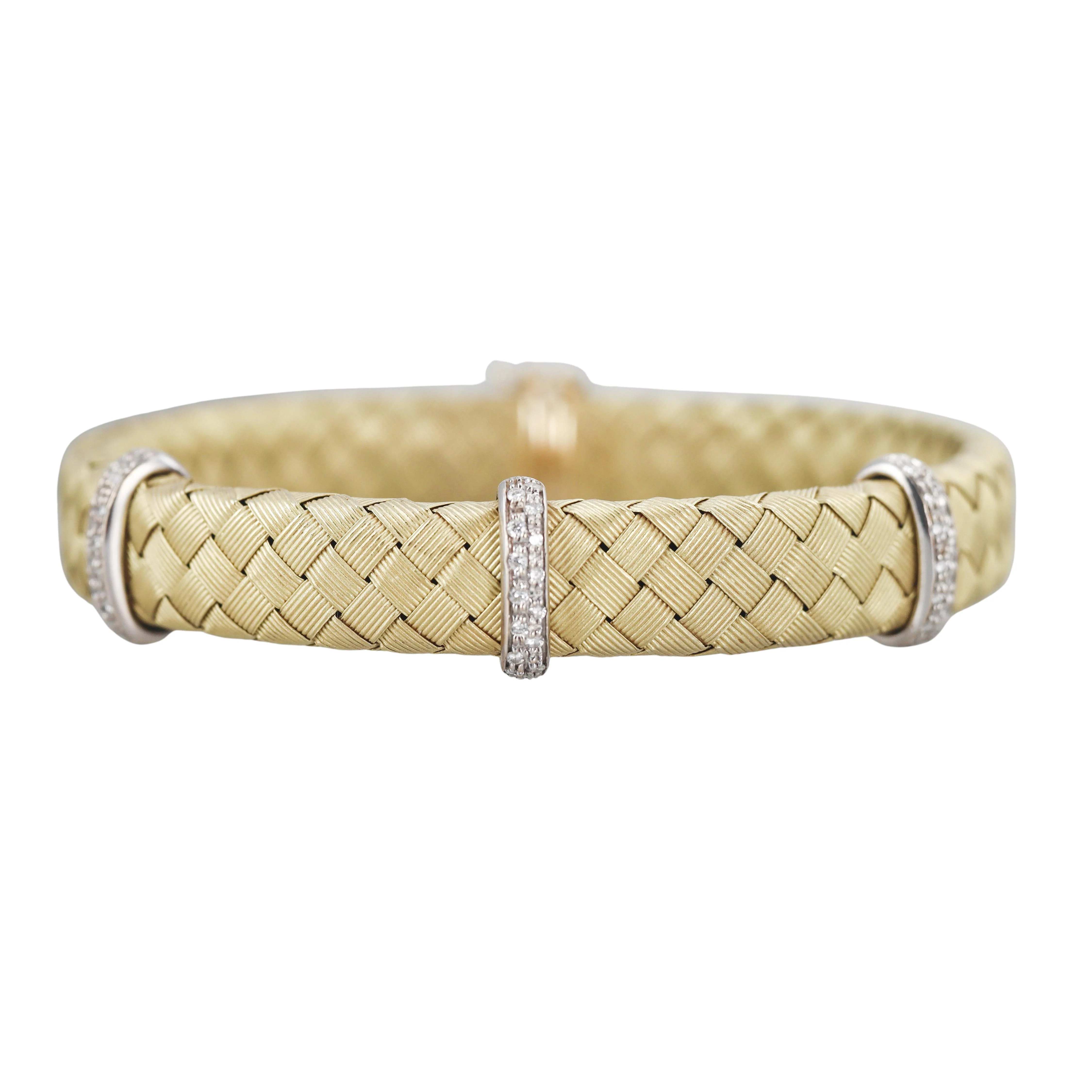 Roberto Coin Woven Silk Gold Sapphire Diamond Flexible Bracelet