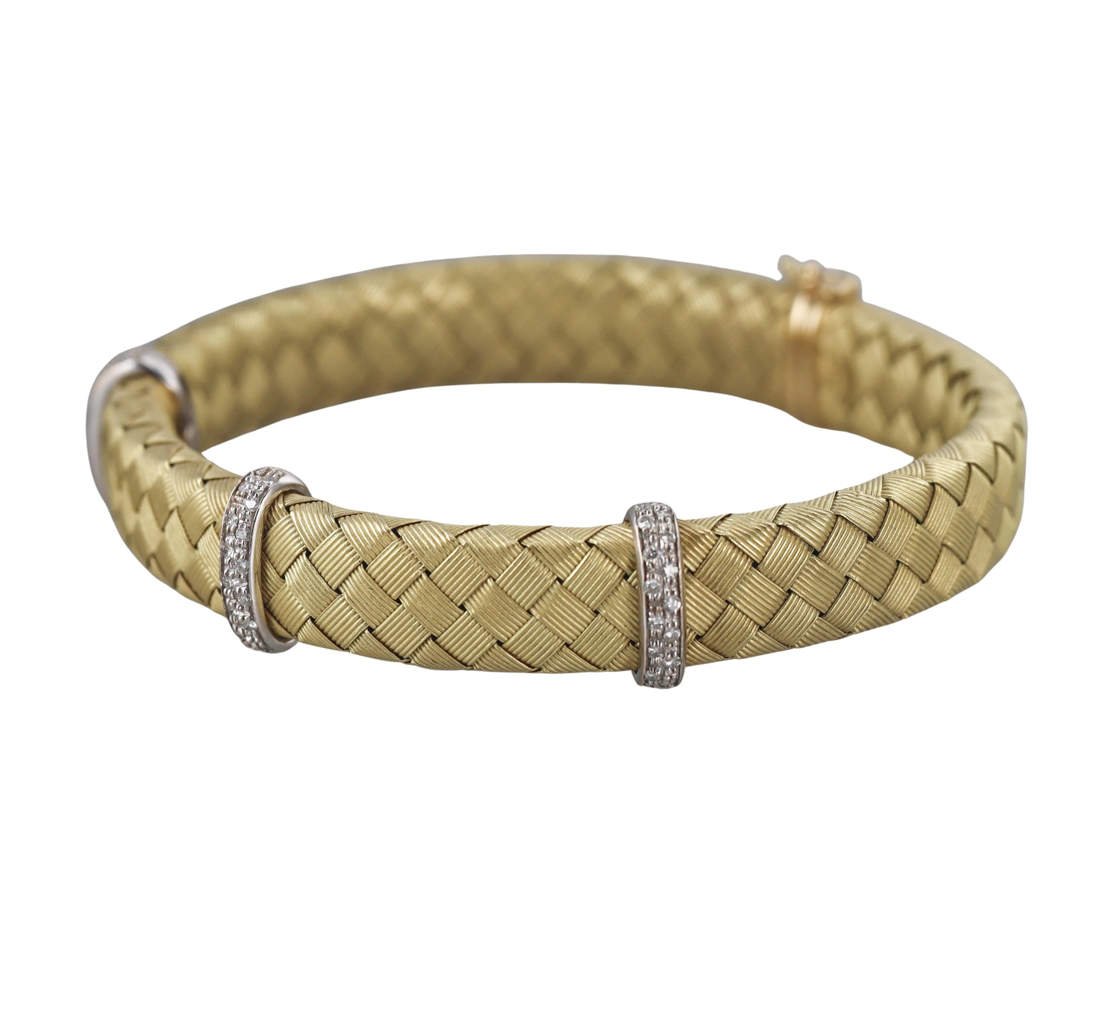 Roberto Coin Woven Silk Gold Sapphire Diamond Flexible Bracelet