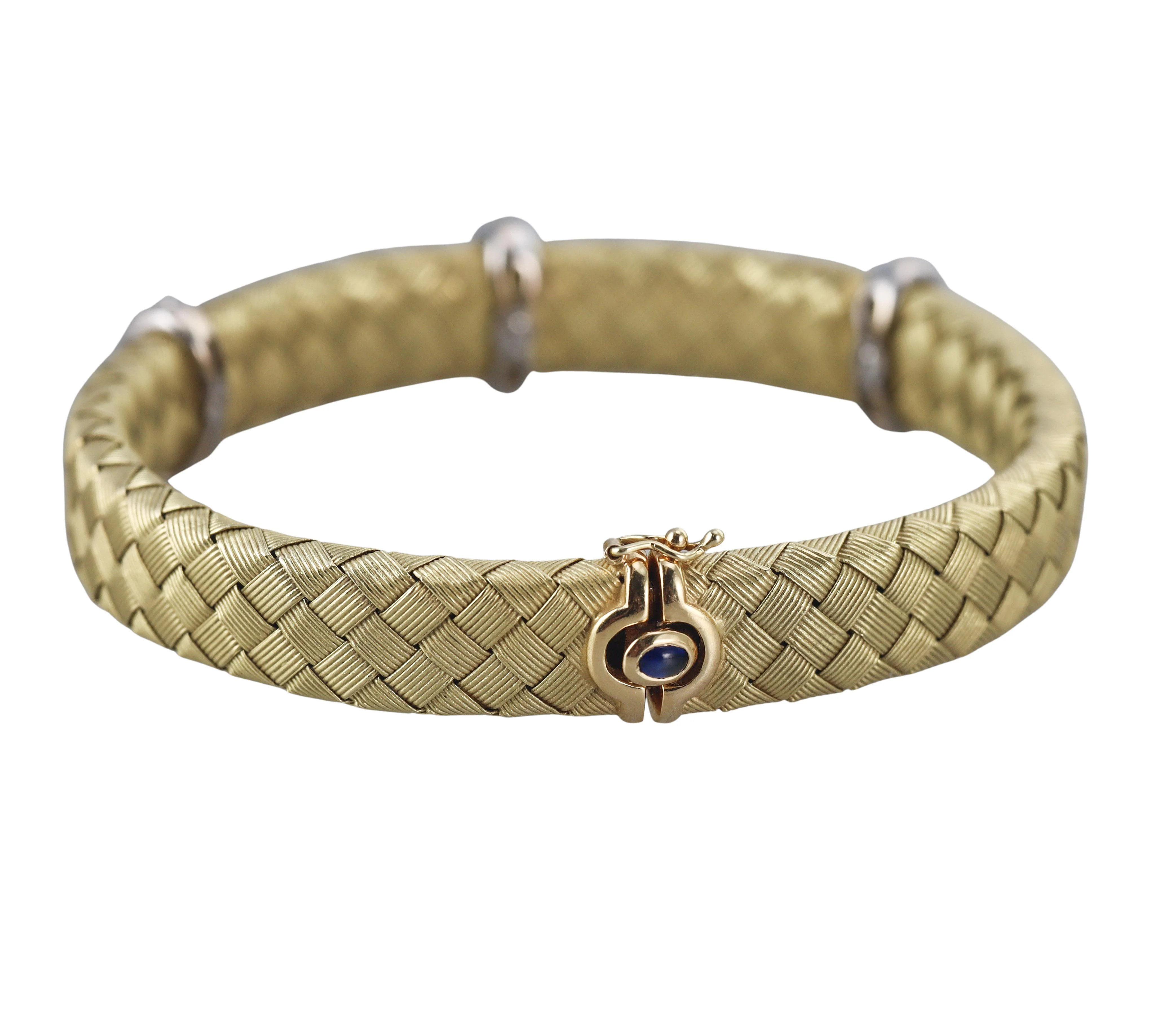 Roberto Coin Woven Silk Gold Sapphire Diamond Flexible Bracelet