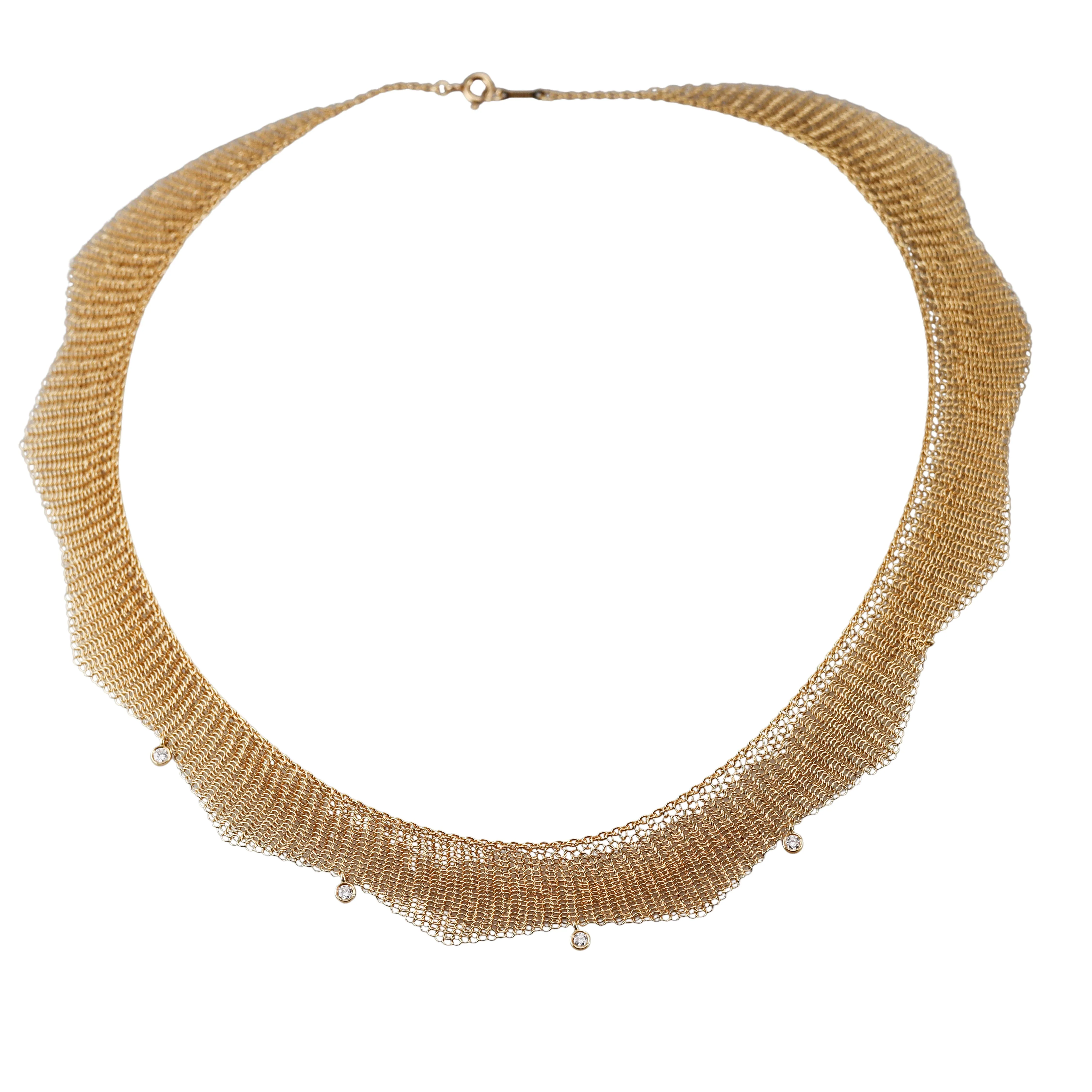 Tiffany  Co Elsa Peretti Mesh Diamond Gold Necklace