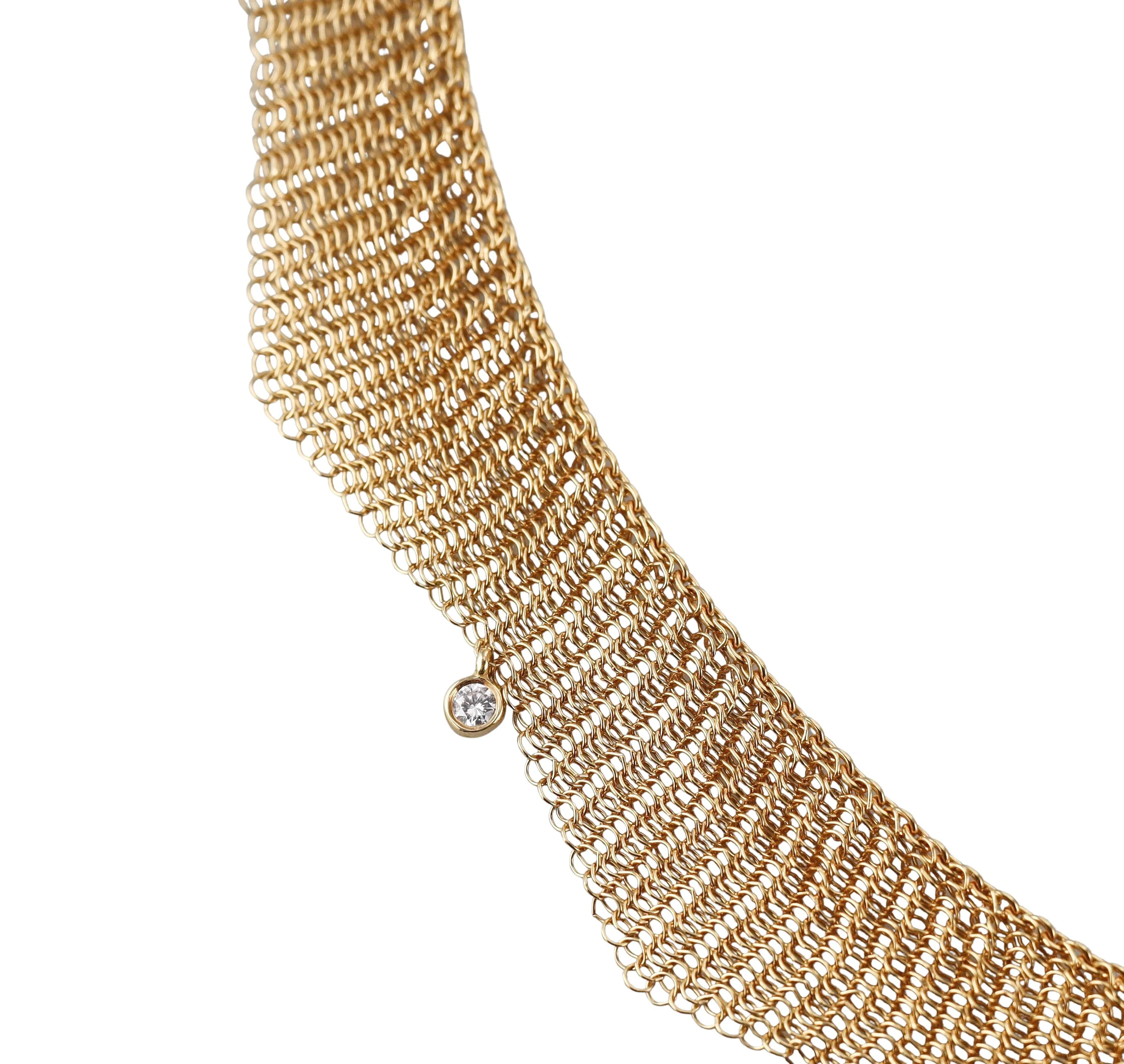 Tiffany Co Elsa Peretti Mesh Diamond Gold Necklace