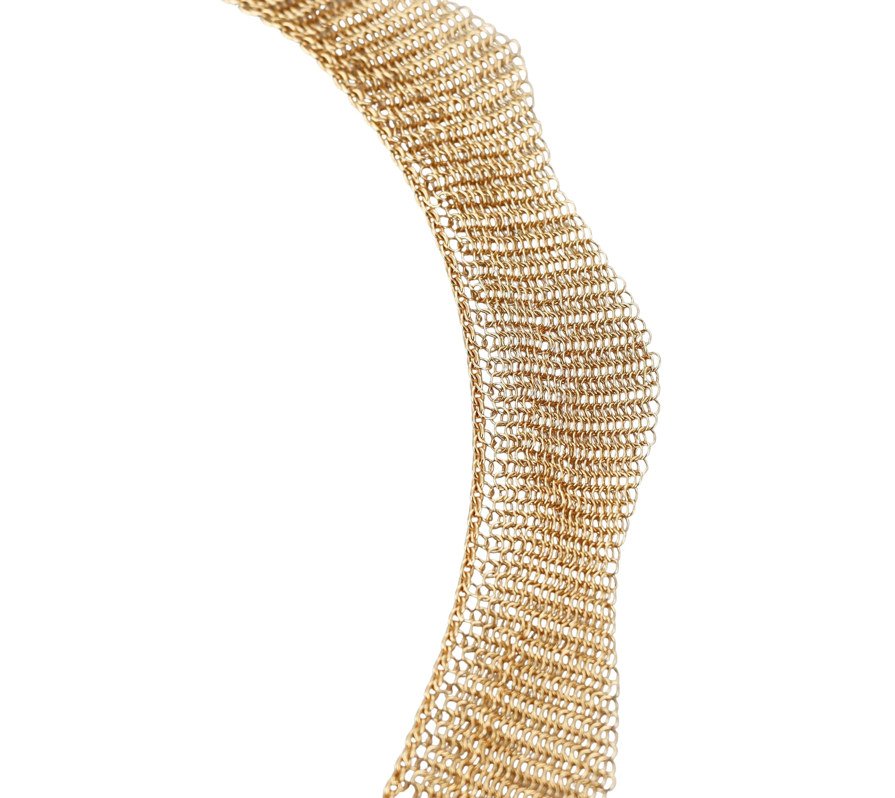 Tiffany Co Elsa Peretti Mesh Diamond Gold Necklace