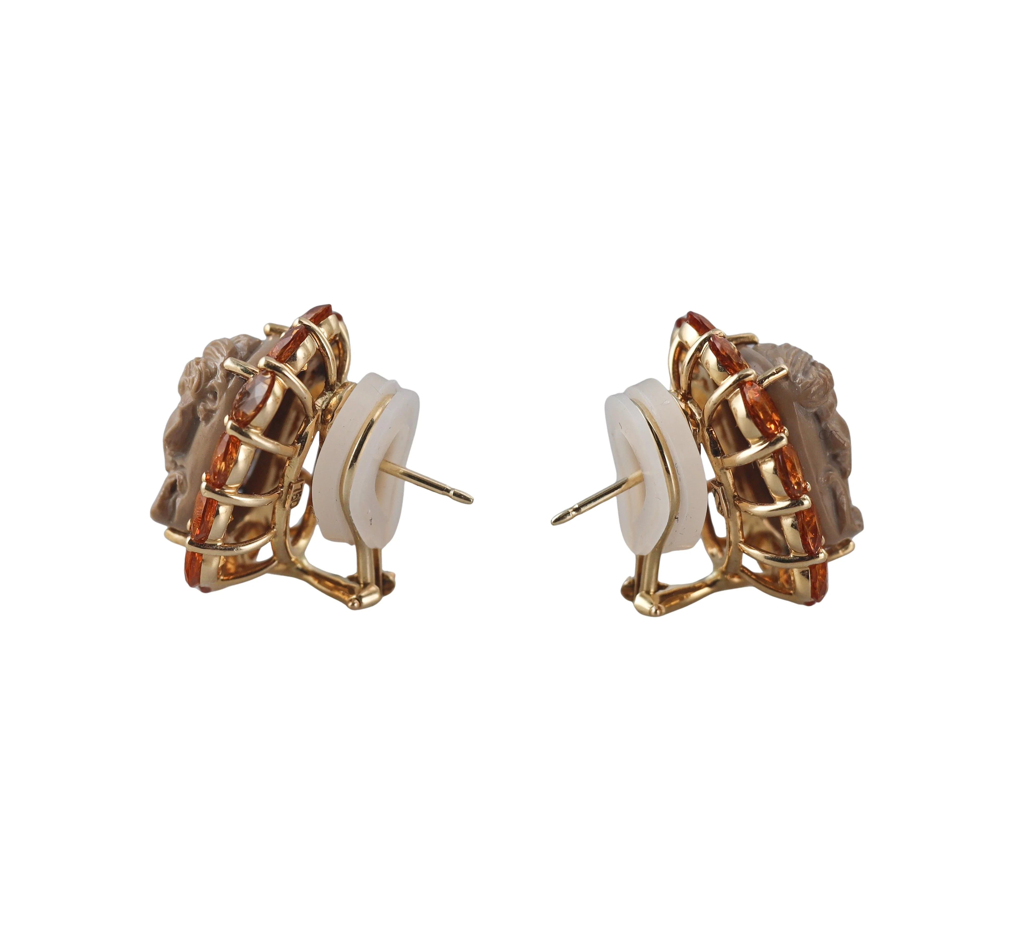 Seaman Schepps Lava Cameo Citrine Gold Earrings