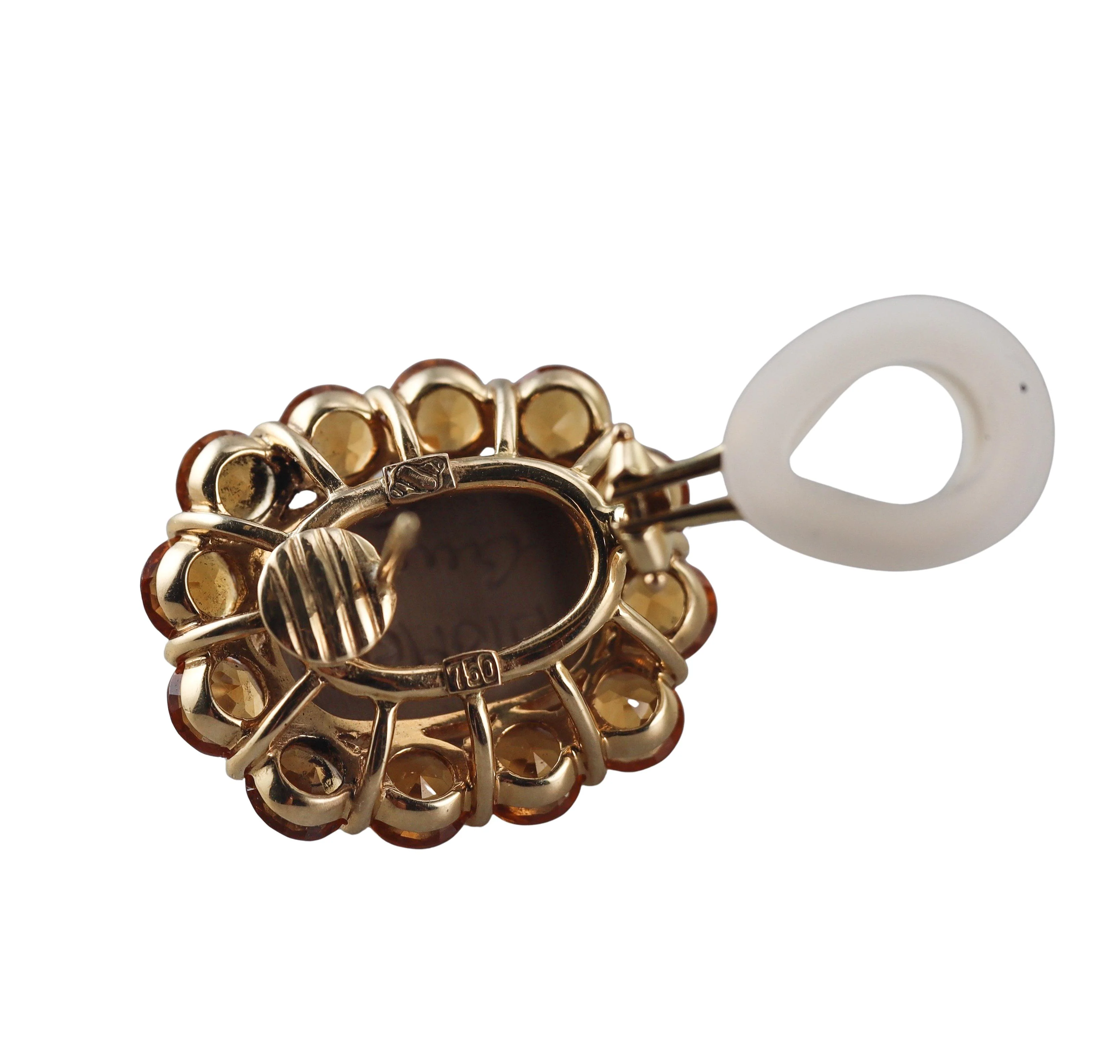 Seaman Schepps Lava Cameo Citrine Gold Earrings