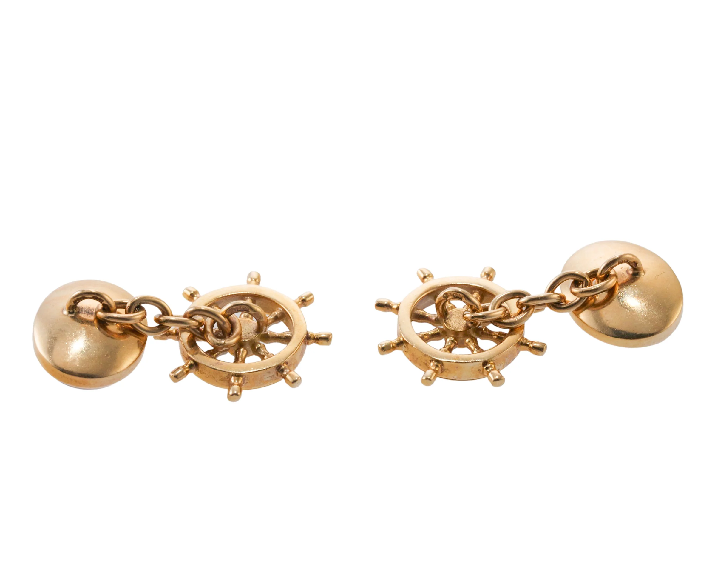 Gold Reverse Painting Ship Captains Wheel Cufflinks