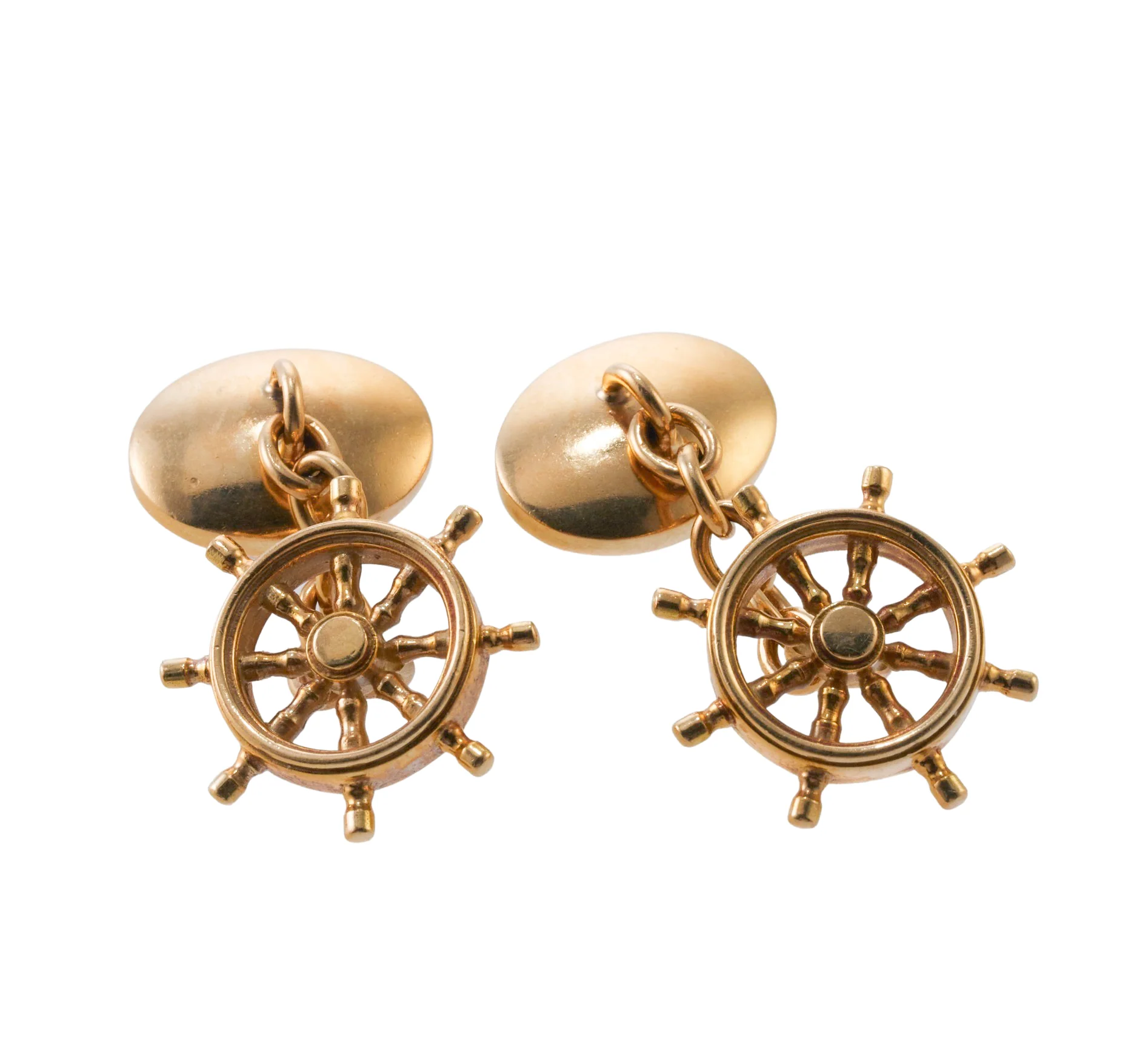 Gold Reverse Painting Ship Captains Wheel Cufflinks