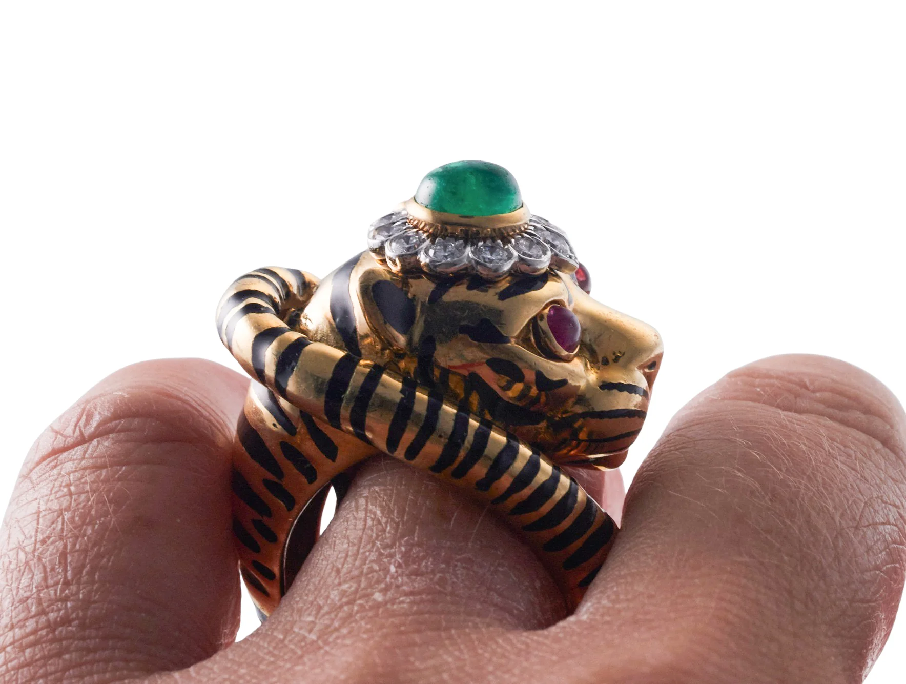 David Webb Diamond Emerald Ruby Gold Platinum Leopard Ring