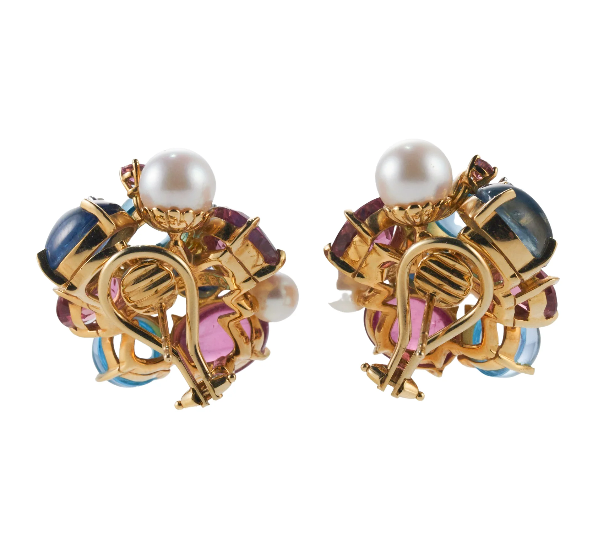 Seaman Schepps Bubble Diamond Pearl Tourmaline Sapphire Topaz Gold Earrings