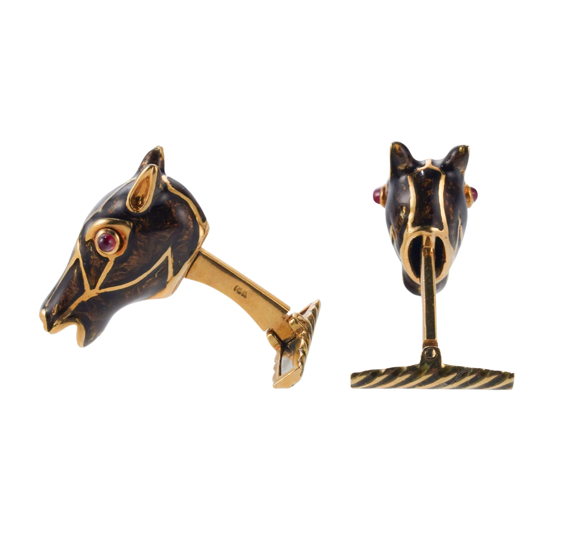 David Webb Ruby Enamel Gold Horse Head Cufflinks