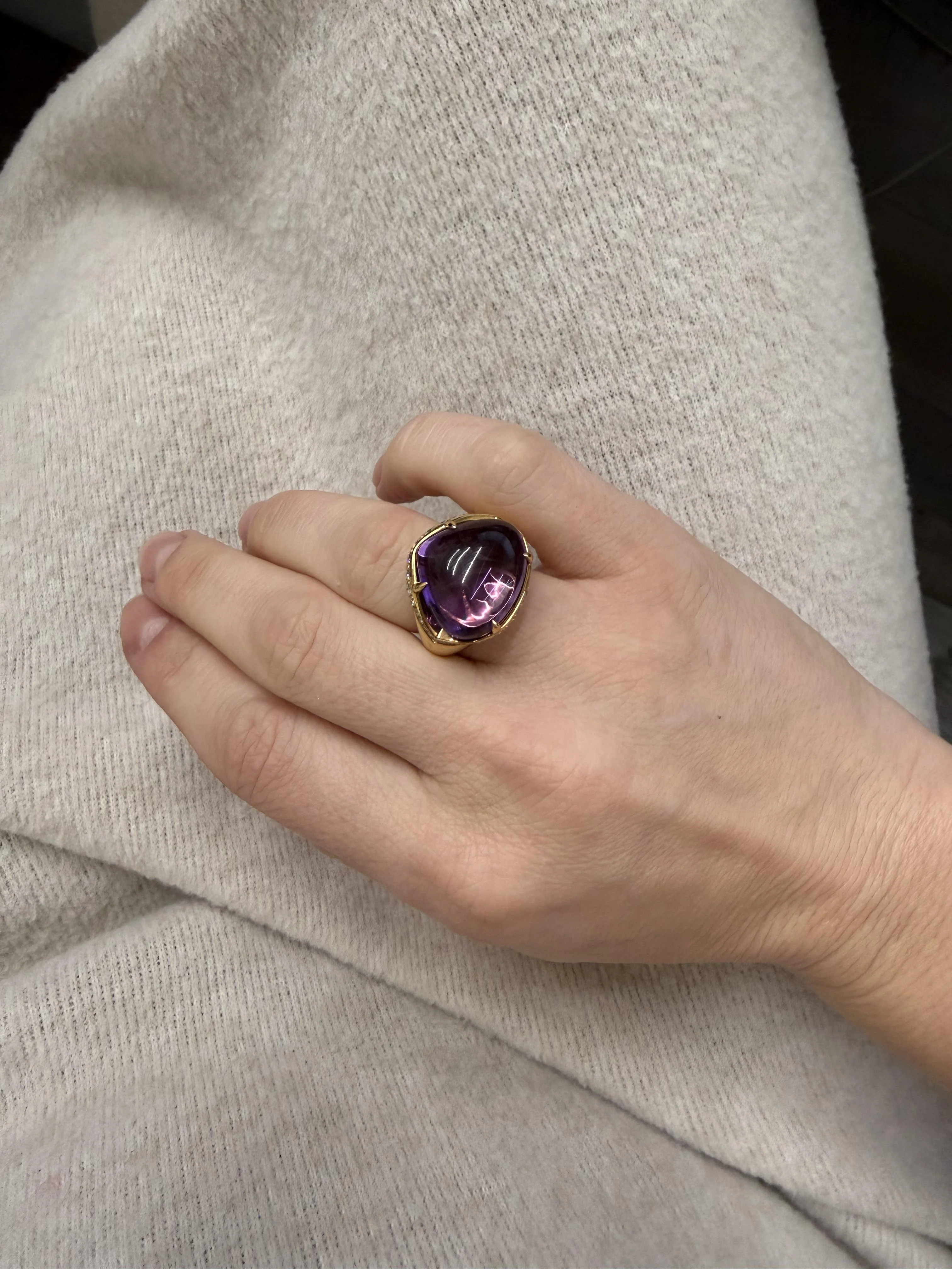 Bulgari Sassi Amethyst Diamond Gold Ring