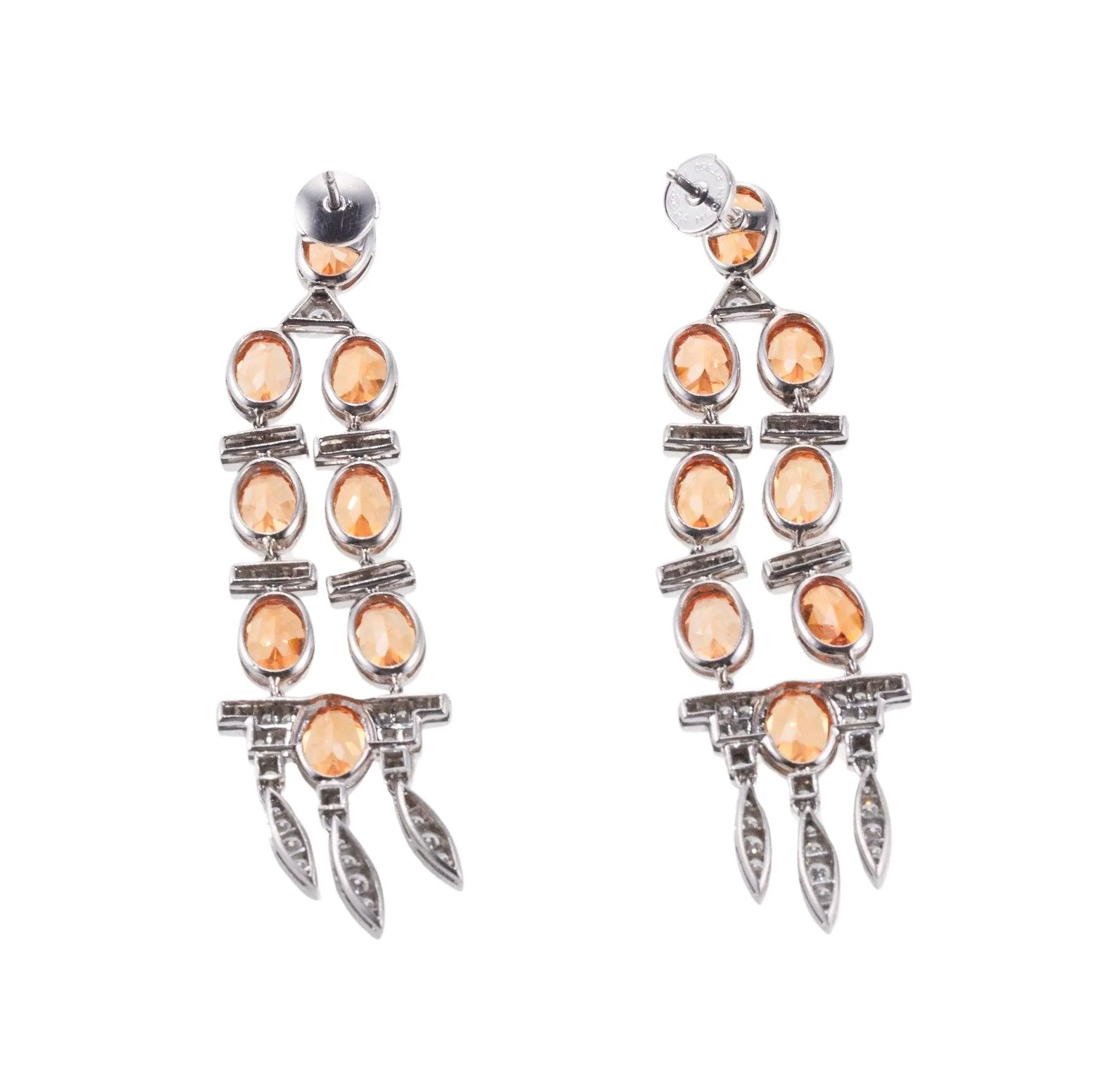 Platinum Diamond Spessartite Garnet Chandelier Earrings
