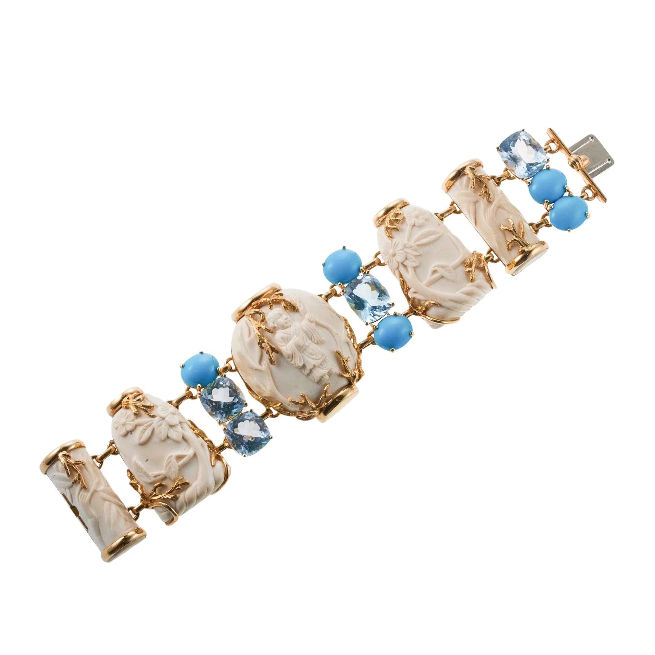 Seaman Schepps Blue Topaz Turquoise Gold Snuff Bottle Bracelet