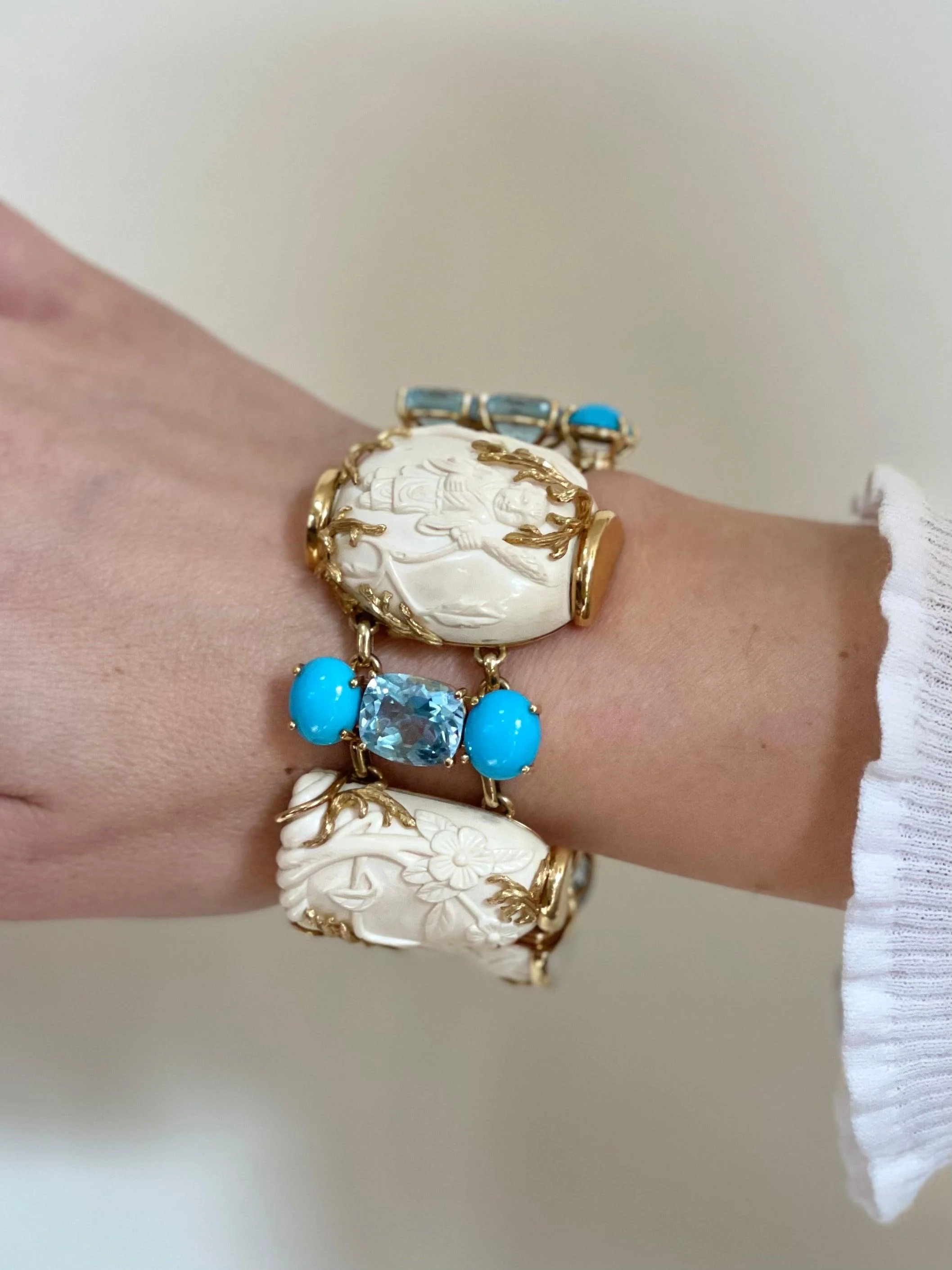 Seaman Schepps Blue Topaz Turquoise Gold Snuff Bottle Bracelet