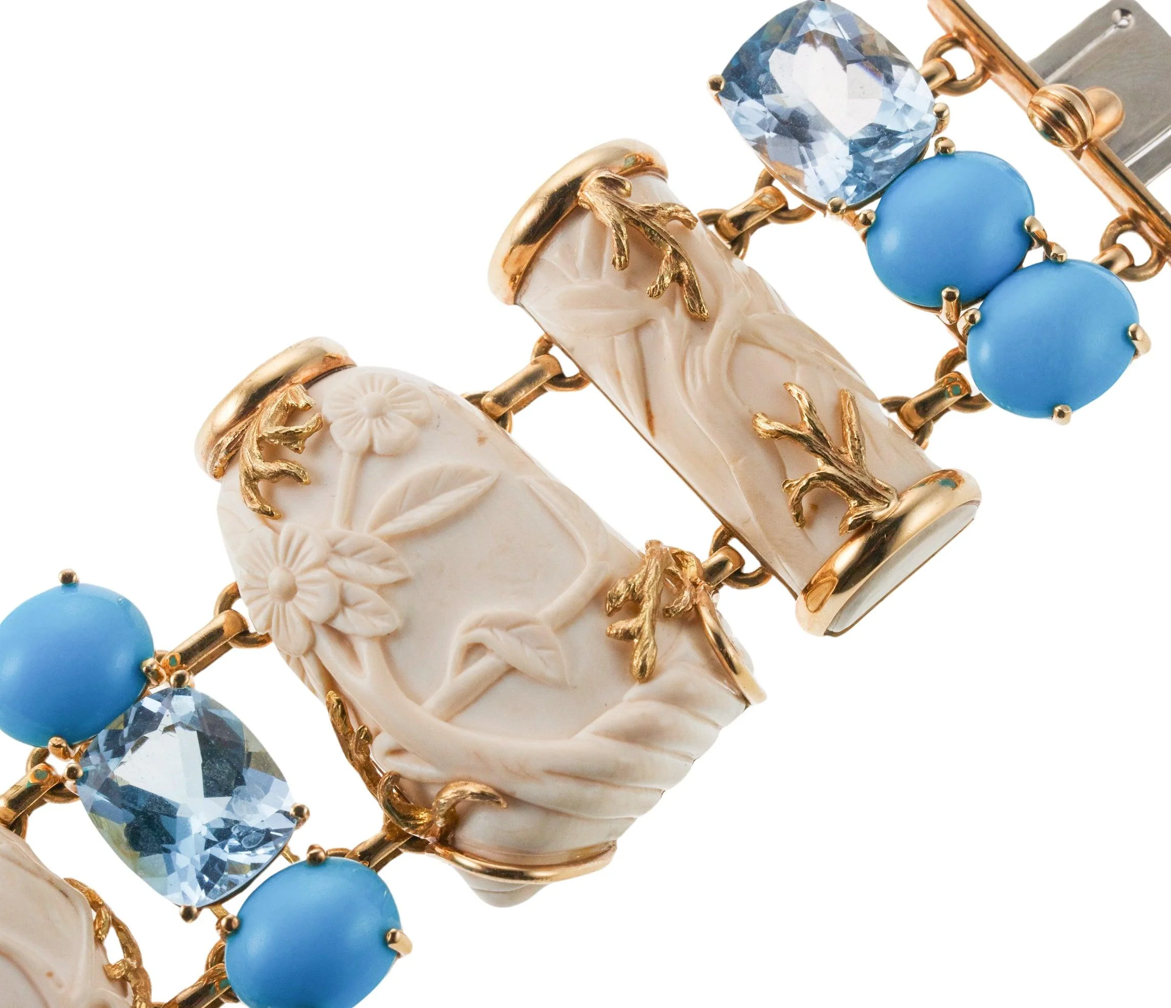 Seaman Schepps Blue Topaz Turquoise Gold Snuff Bottle Bracelet