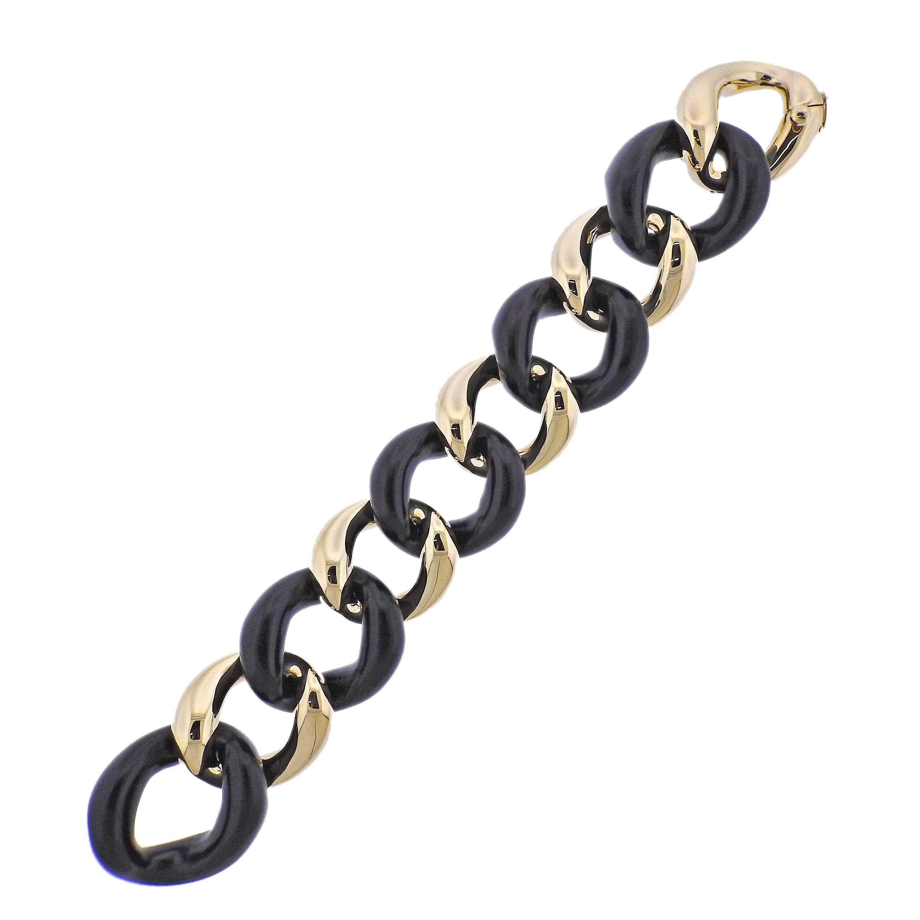 Seaman Schepps Gold Ebony Wood Large Link Bracelet