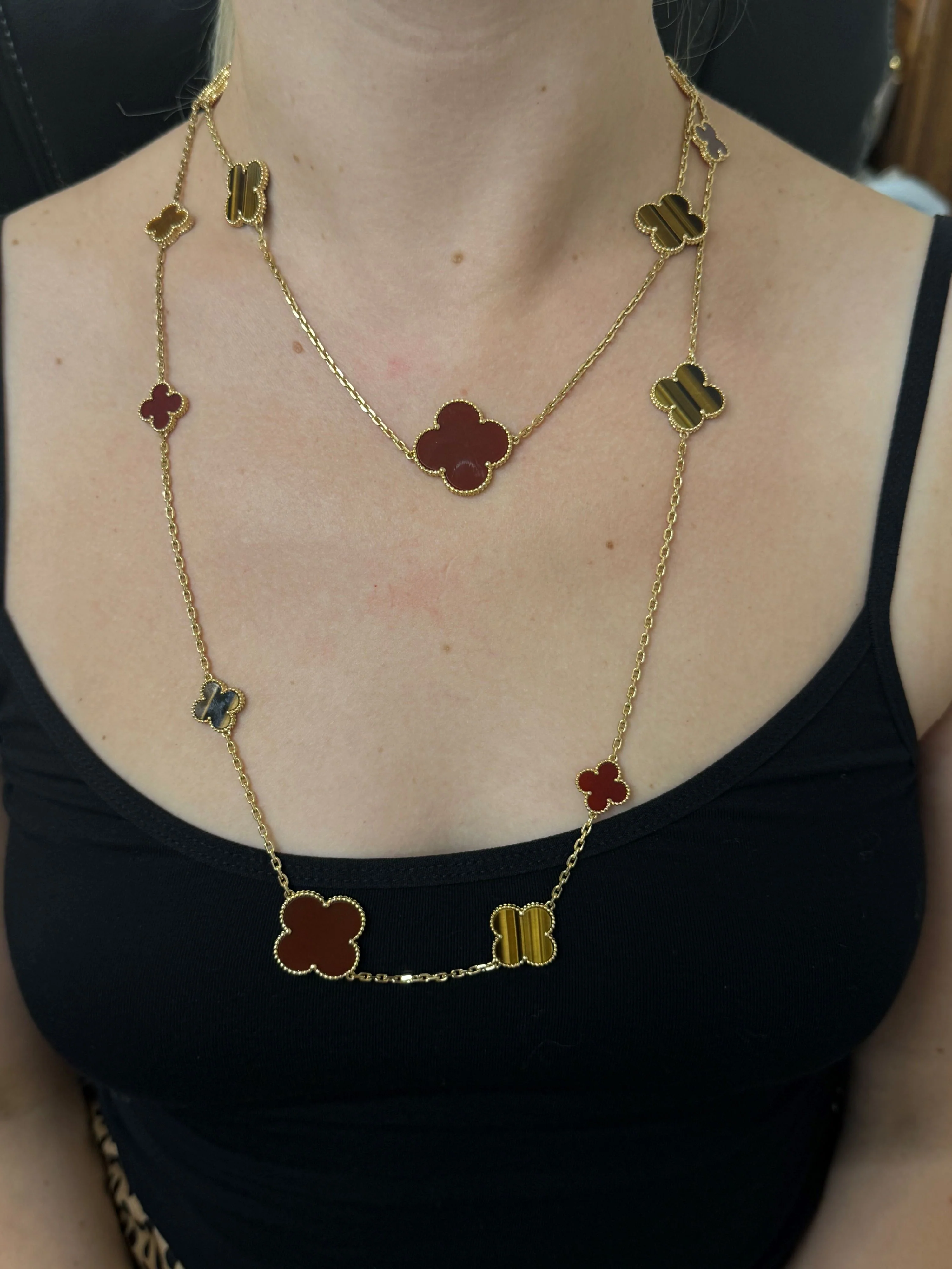 Van Cleef  Arpels Magic Alhambra Carnelian Tigers Eye 16 Motif Necklace