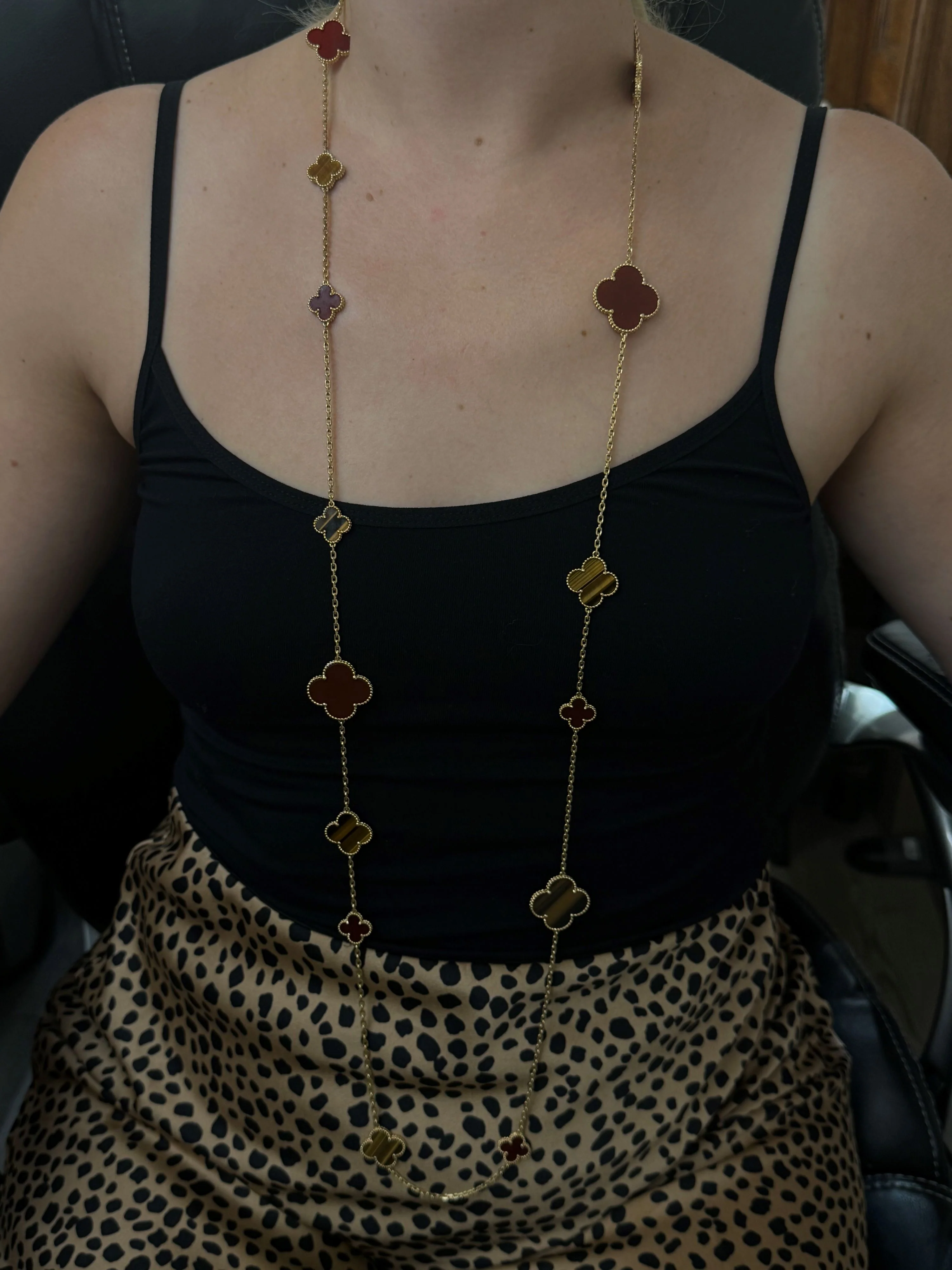 Van Cleef  Arpels Magic Alhambra Carnelian Tigers Eye 16 Motif Necklace