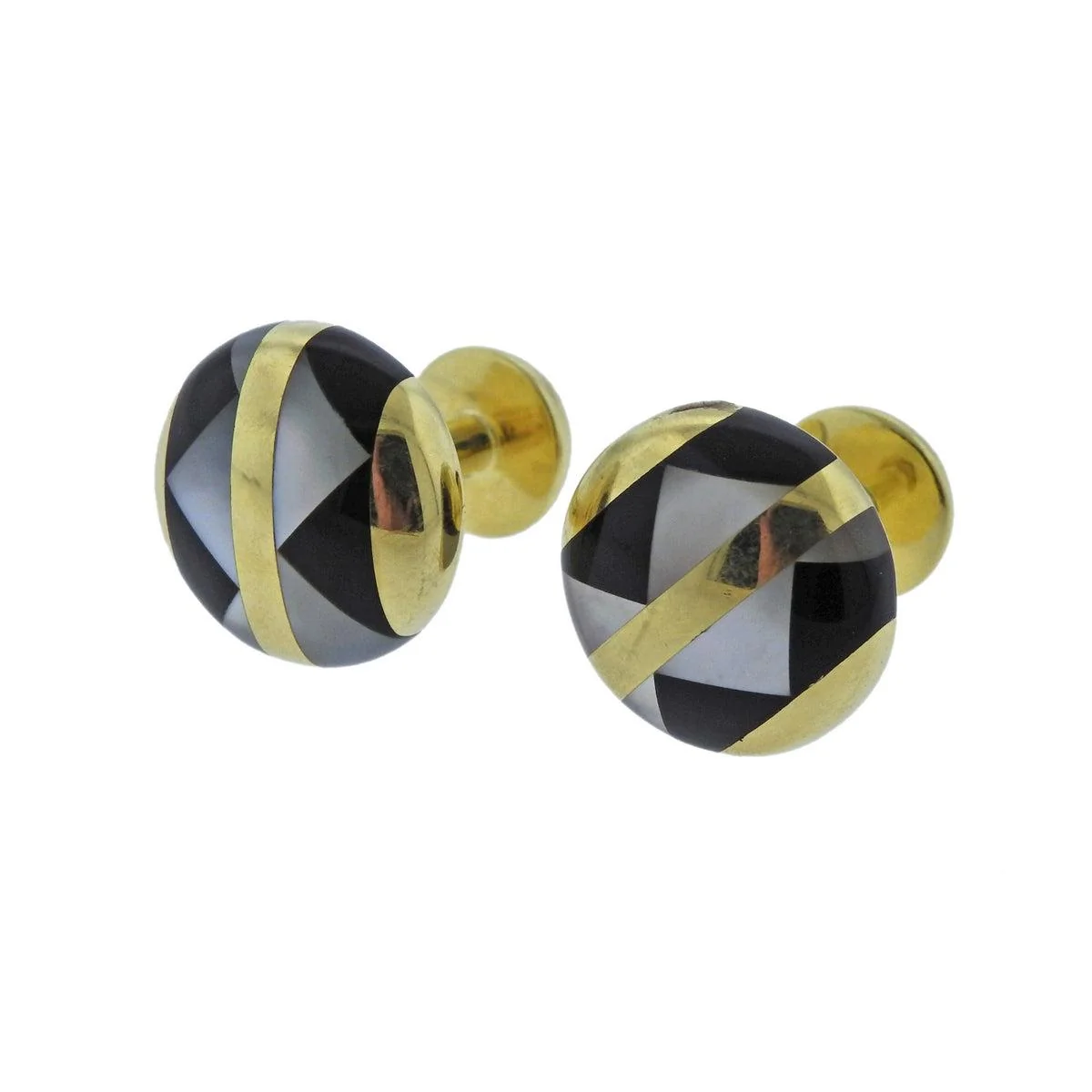 Tiffany Co Onyx Mother of Pearl Inlay Gold Cufflinks