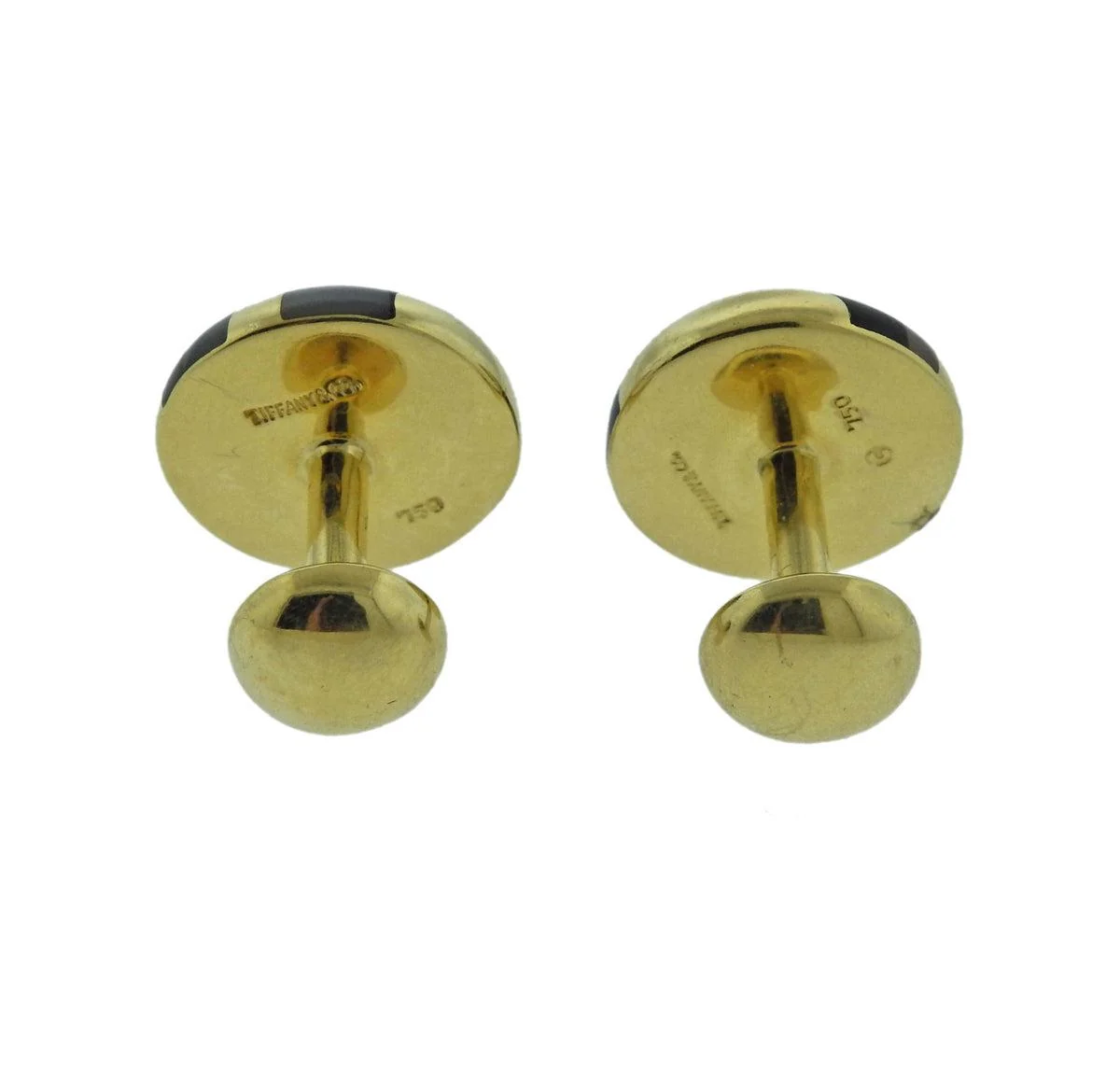 Tiffany Co Onyx Mother of Pearl Inlay Gold Cufflinks