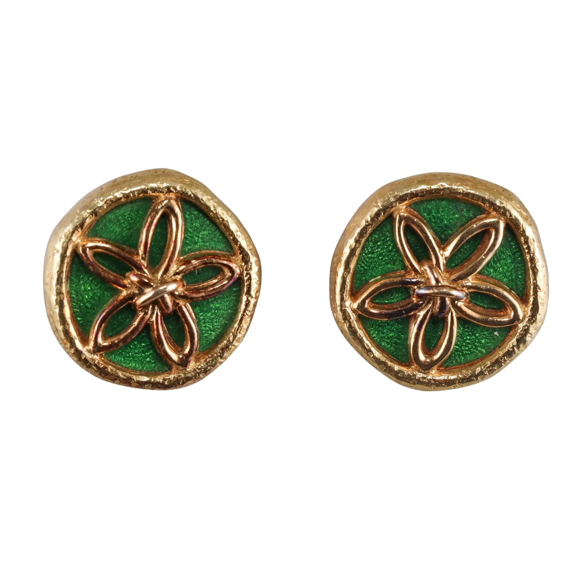 Tiffany  Co Schlumberger Gold Green Enamel Earrings