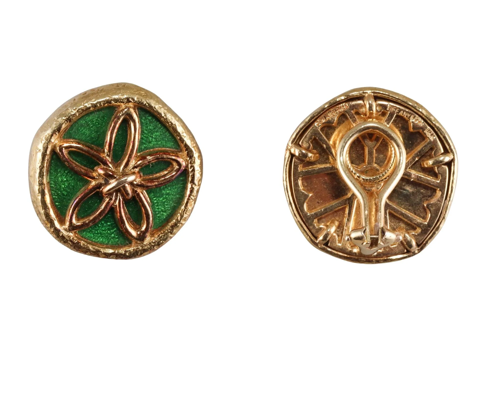 Tiffany  Co Schlumberger Gold Green Enamel Earrings