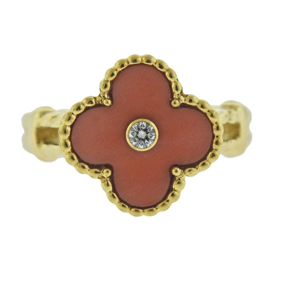 Van Cleef  Arpels Vintage Alhambra Angel Skin Coral Diamond Ring