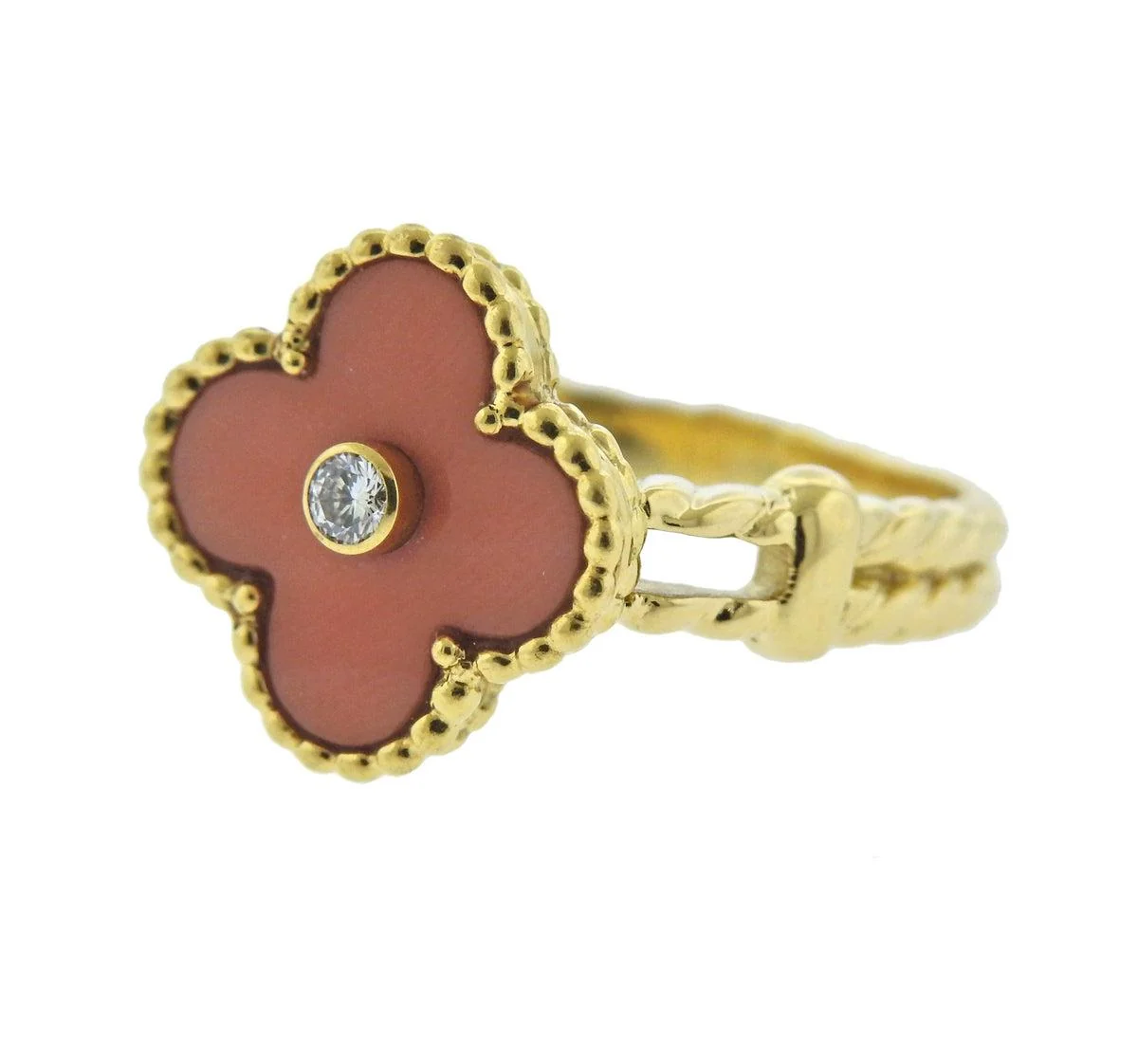 Van Cleef Arpels Vintage Alhambra Angel Skin Coral Diamond Ring