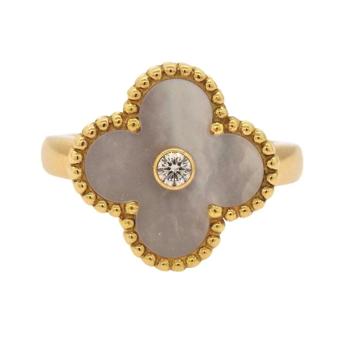 Van Cleef  Arpels Vintage Alhambra Mother of Pearl Diamond Gold Ring