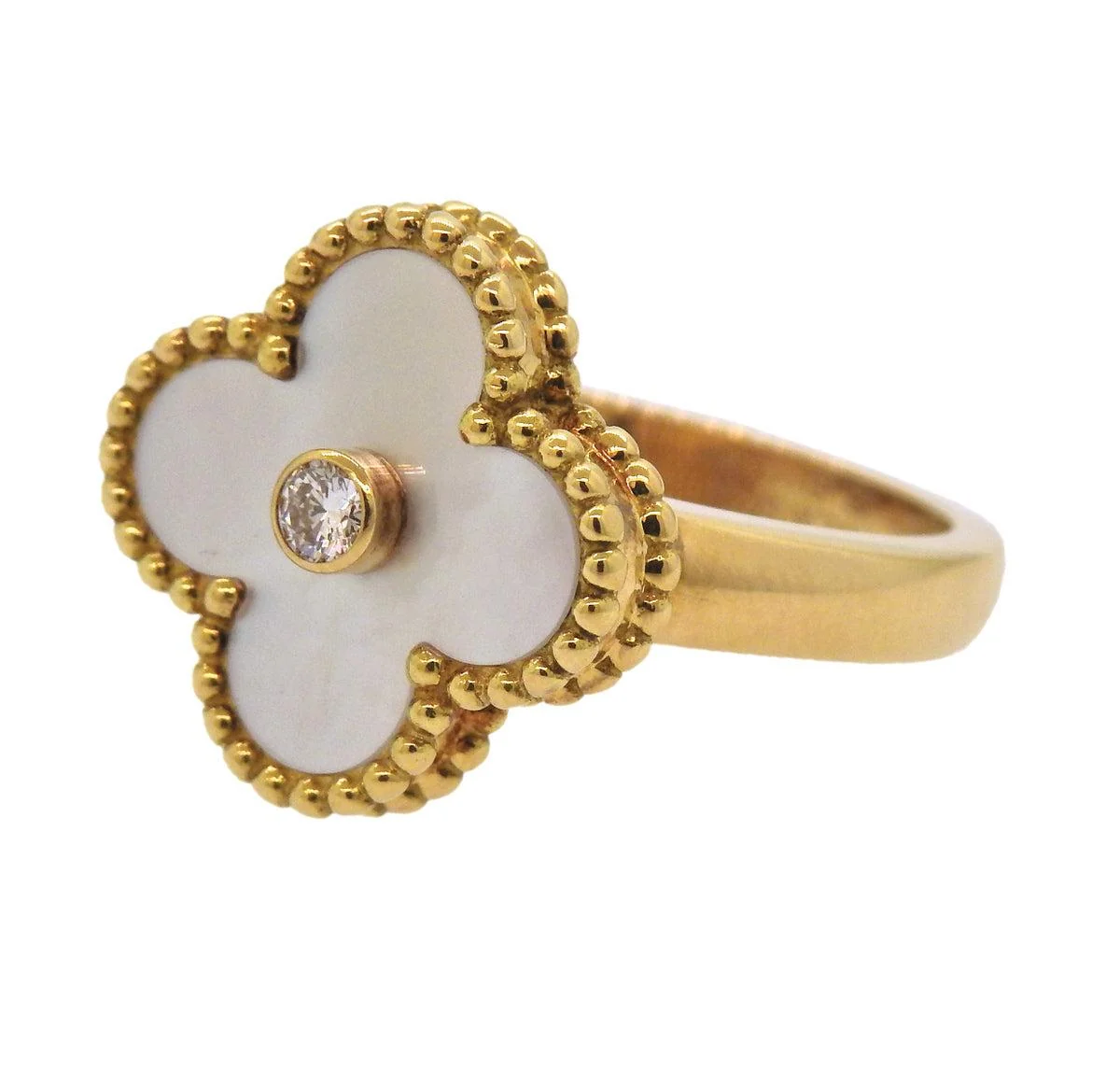 Van Cleef Arpels Vintage Alhambra Mother of Pearl Diamond Gold Ring