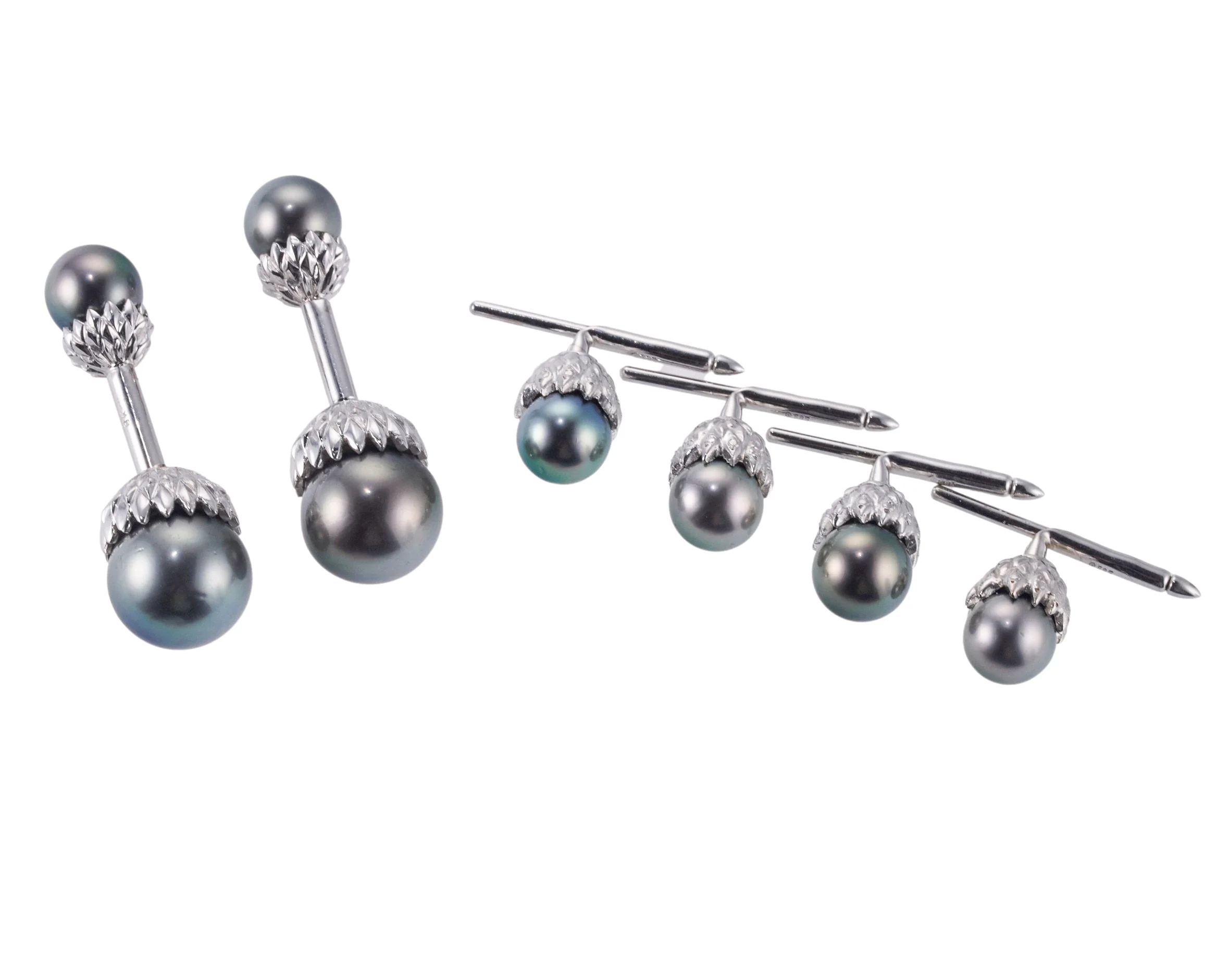 Assael South Sea Tahitian Pearl White Gold Cufflinks Stud Set