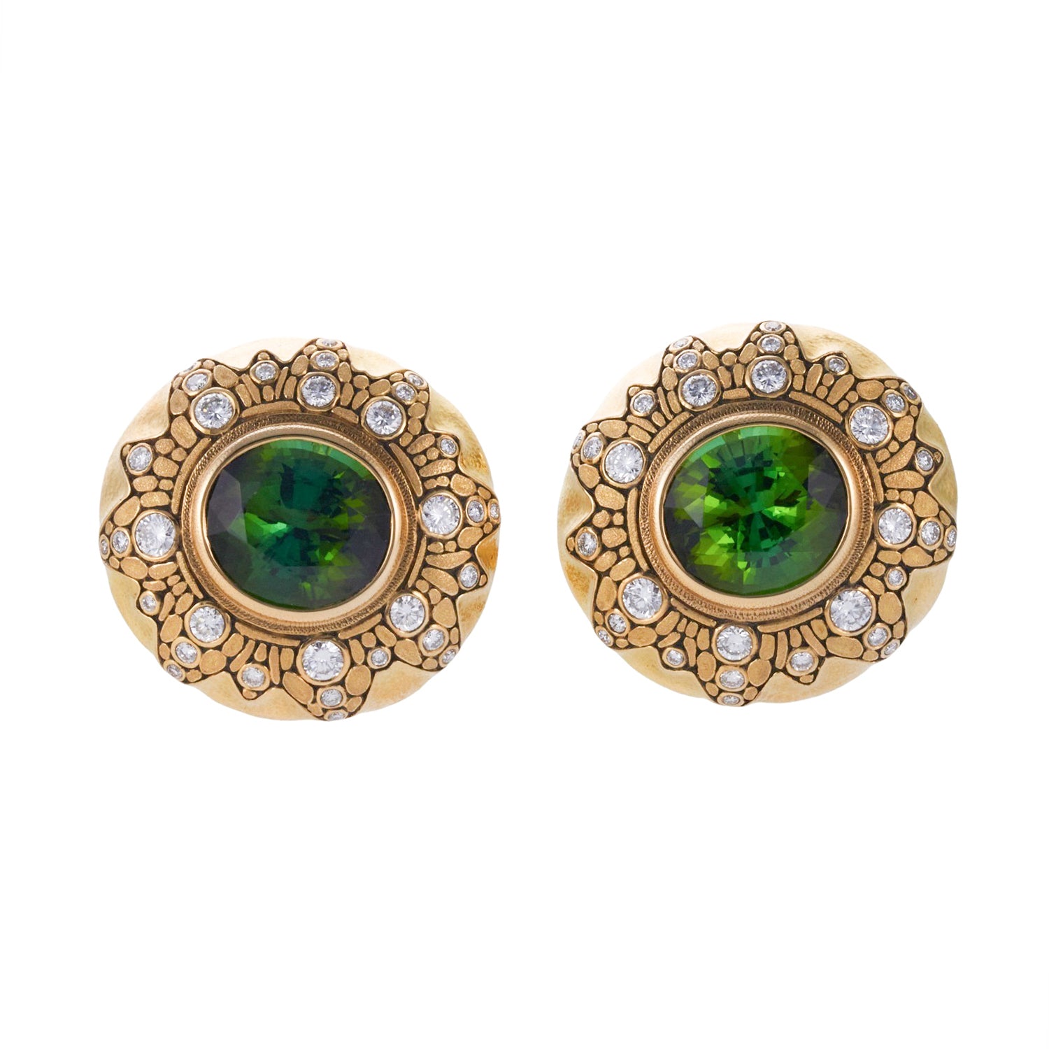 Alex Sepkus 18K Gold 15.00ct Green Tourmaline 1.40ct Diamond Earrings