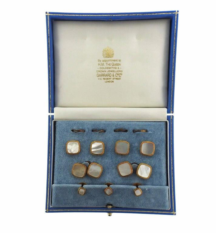 Garrard MOP and Onyx Gold Cufflink Button Stud Sets - Replica Luxury Handbag Store