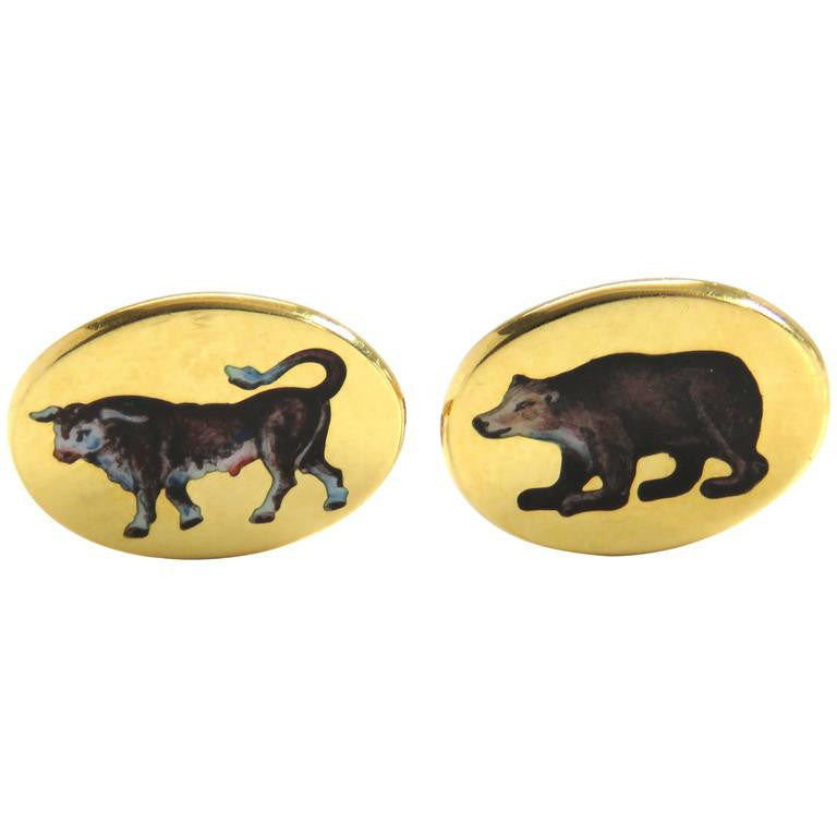 Deakin  Francis Gold Bull Bear Stockbroker Cufflinks - Replica Luxury Handbag Store